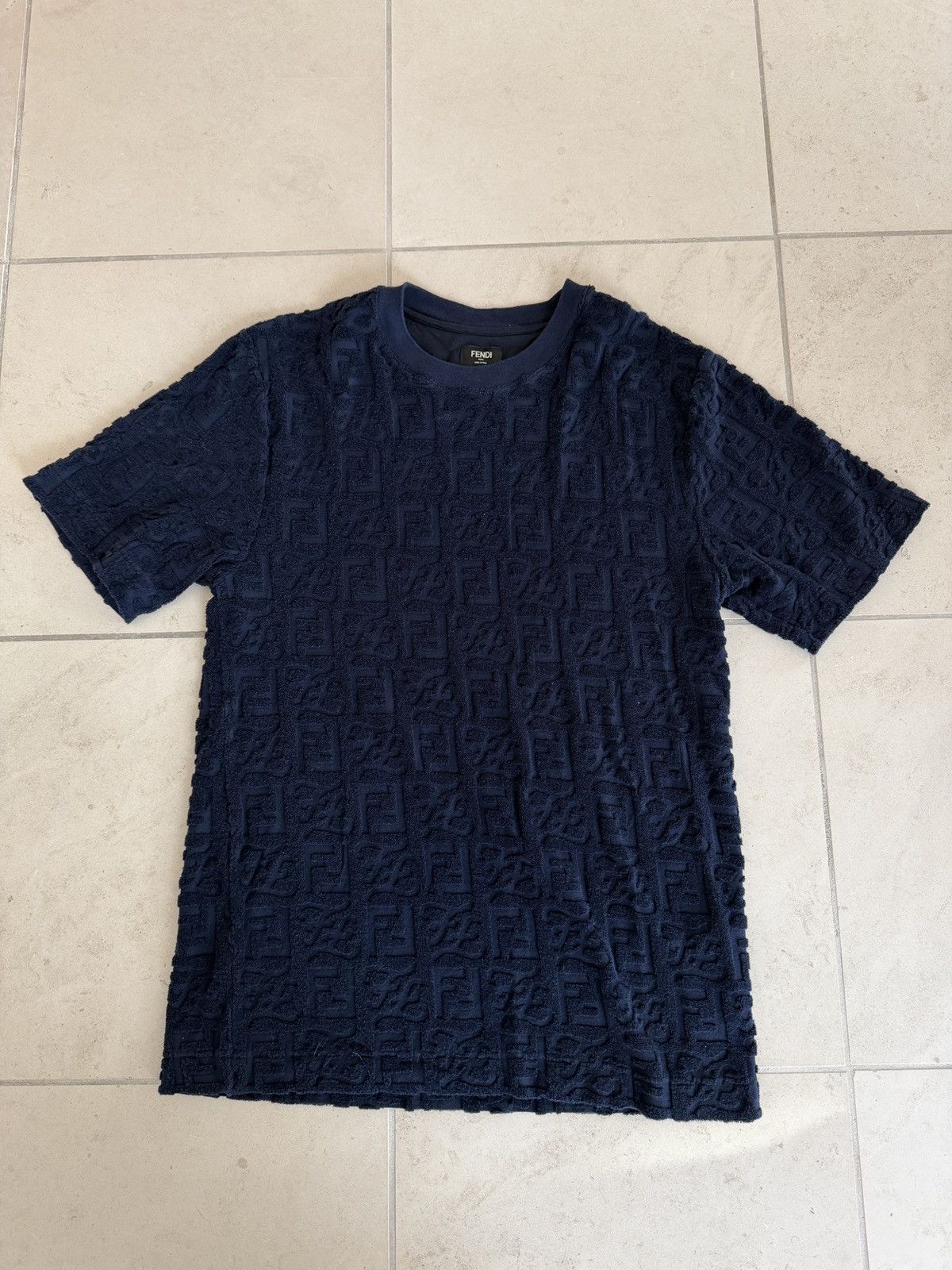 Fendi Fendi Roma FF Monogram Terry Cloth T-Shirt Navy Blue Size L Size US L / EU 52-54 / 3 - 1 Thumbnail