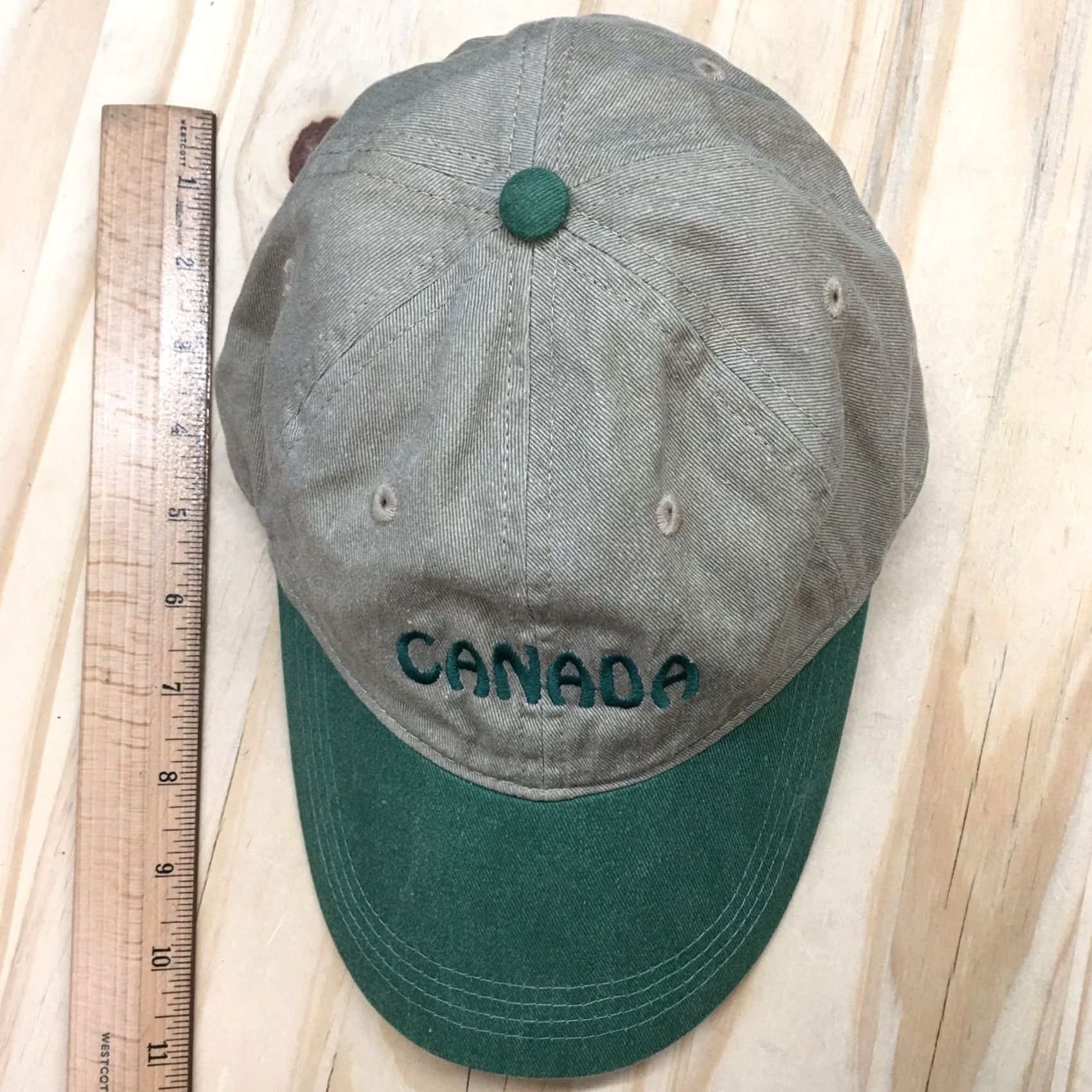 Logo 7 Canada Baseball Cap Mens Green OS Adjustable Curved Brim Embroidered Logo Brown Canvas Cotton Hat Size ONE SIZE - 4 Thumbnail