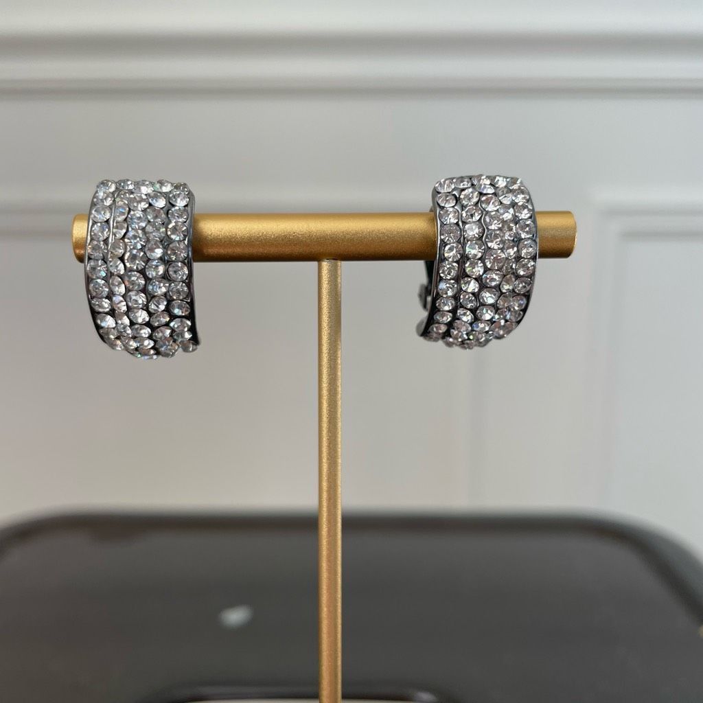 Other C-Shape Rhinestone Crystal Clip On Earrings Gunmetal Size ONE SIZE - 1 Thumbnail