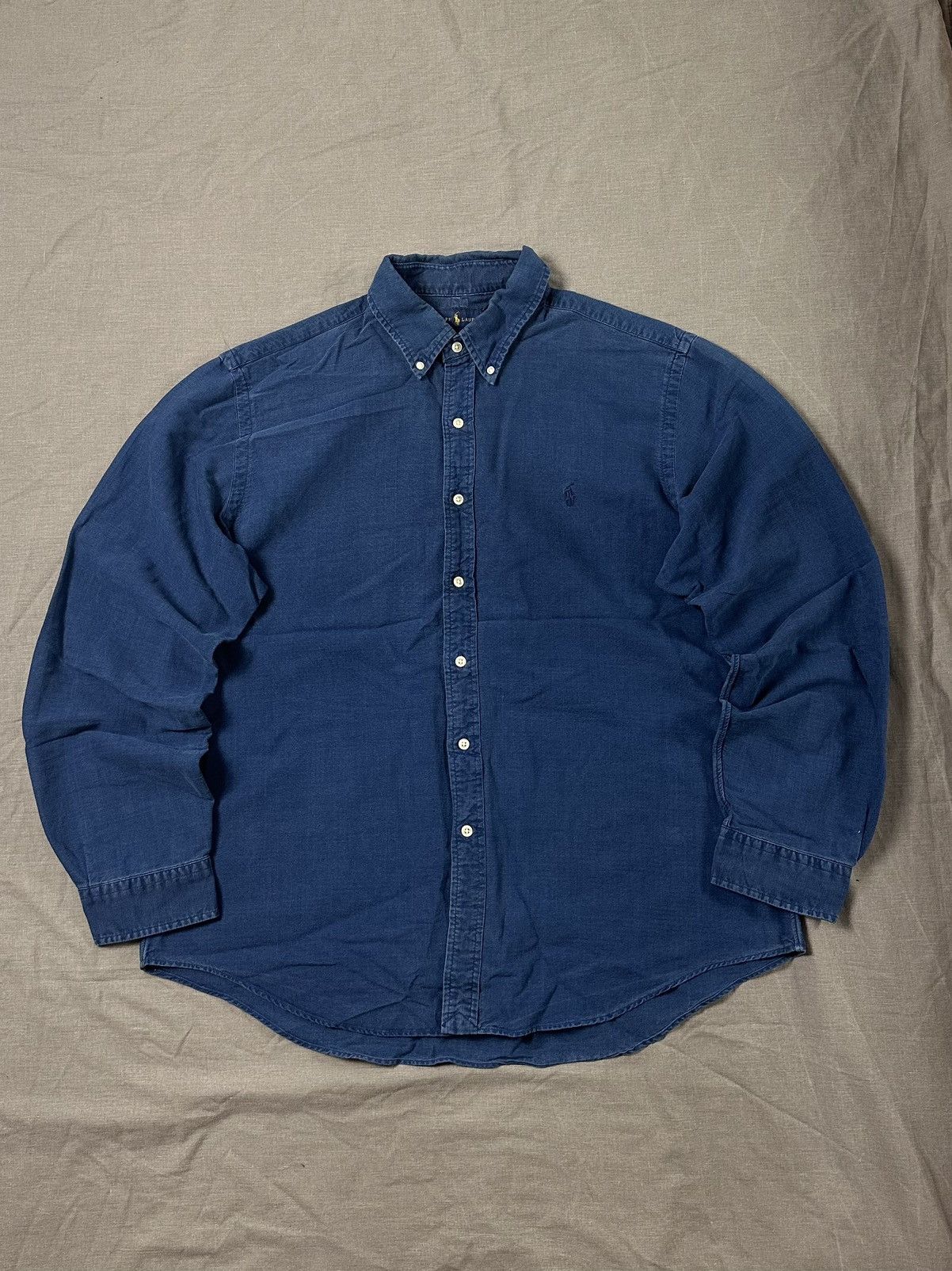 Pre-owned Distressed Denim X Polo Ralph Lauren Polo Ralph Laurent Vintage Denim Shirt Faded In Navy