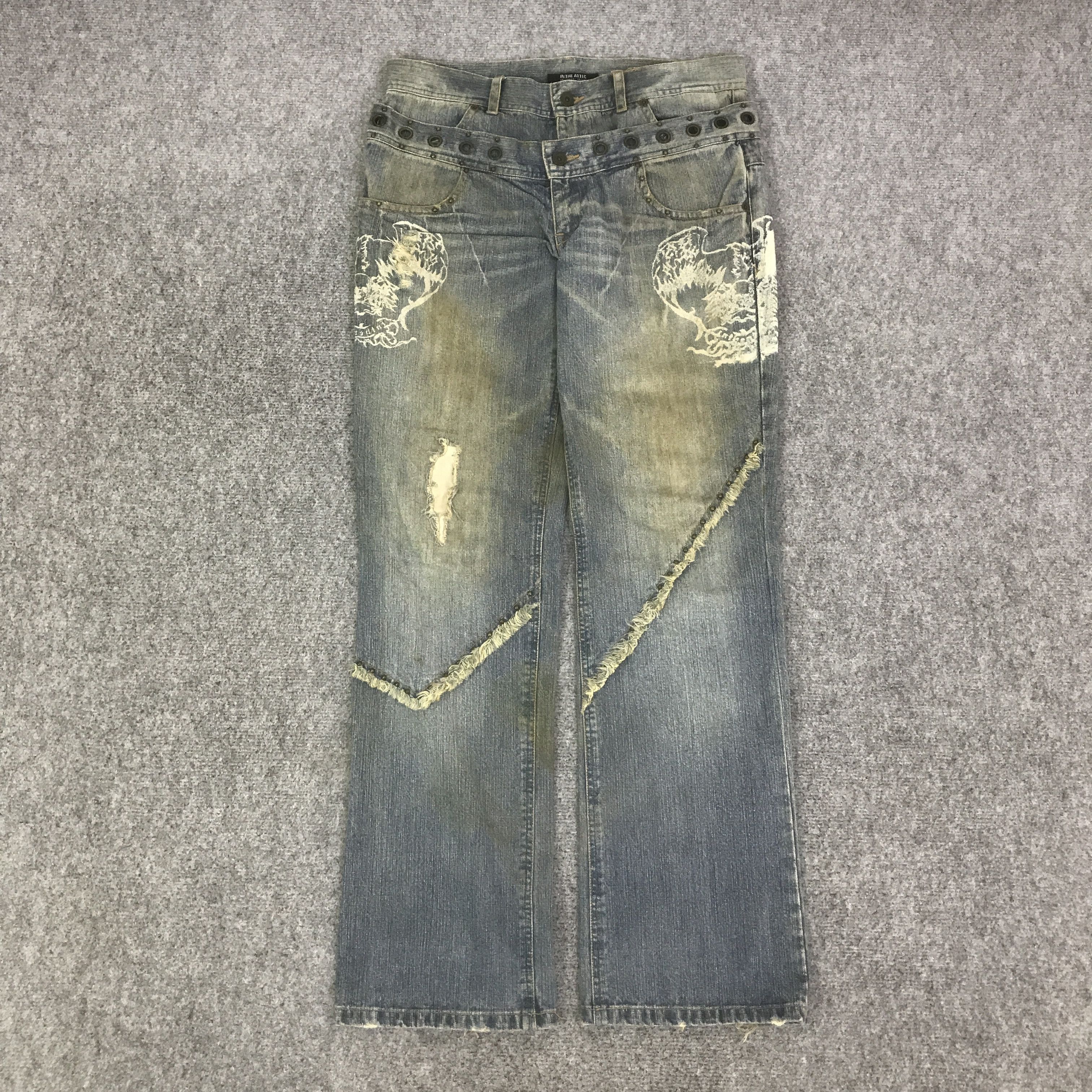 In The Attic IN THE ATTIC DISTRESSED DENIM DOUBLE WAIST PANTS K129B1 Size US 32 / EU 48 - 1 Thumbnail