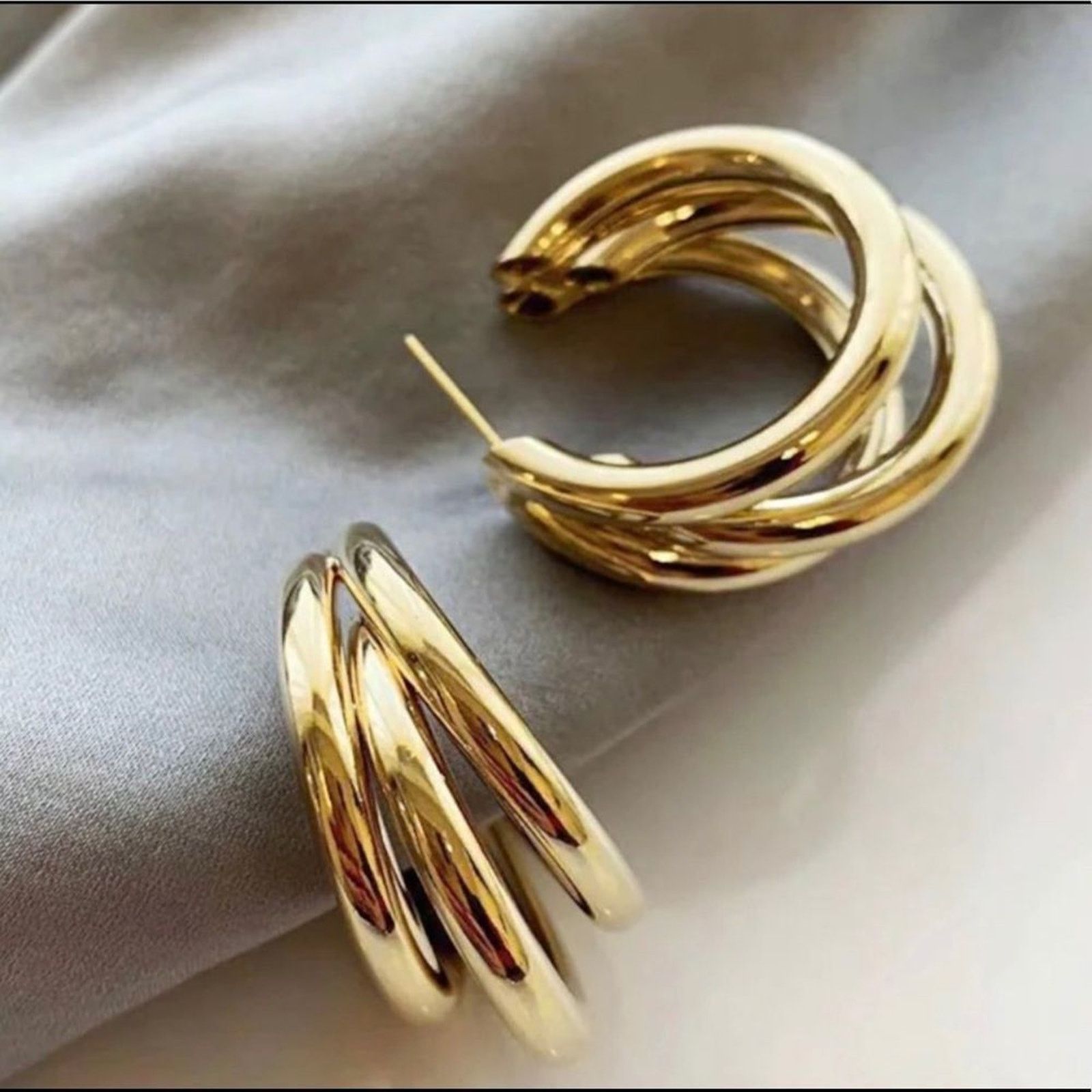 Other New 18K Gold Plated Three Layer Round Hoop Earrings Size ONE SIZE - 1 Thumbnail