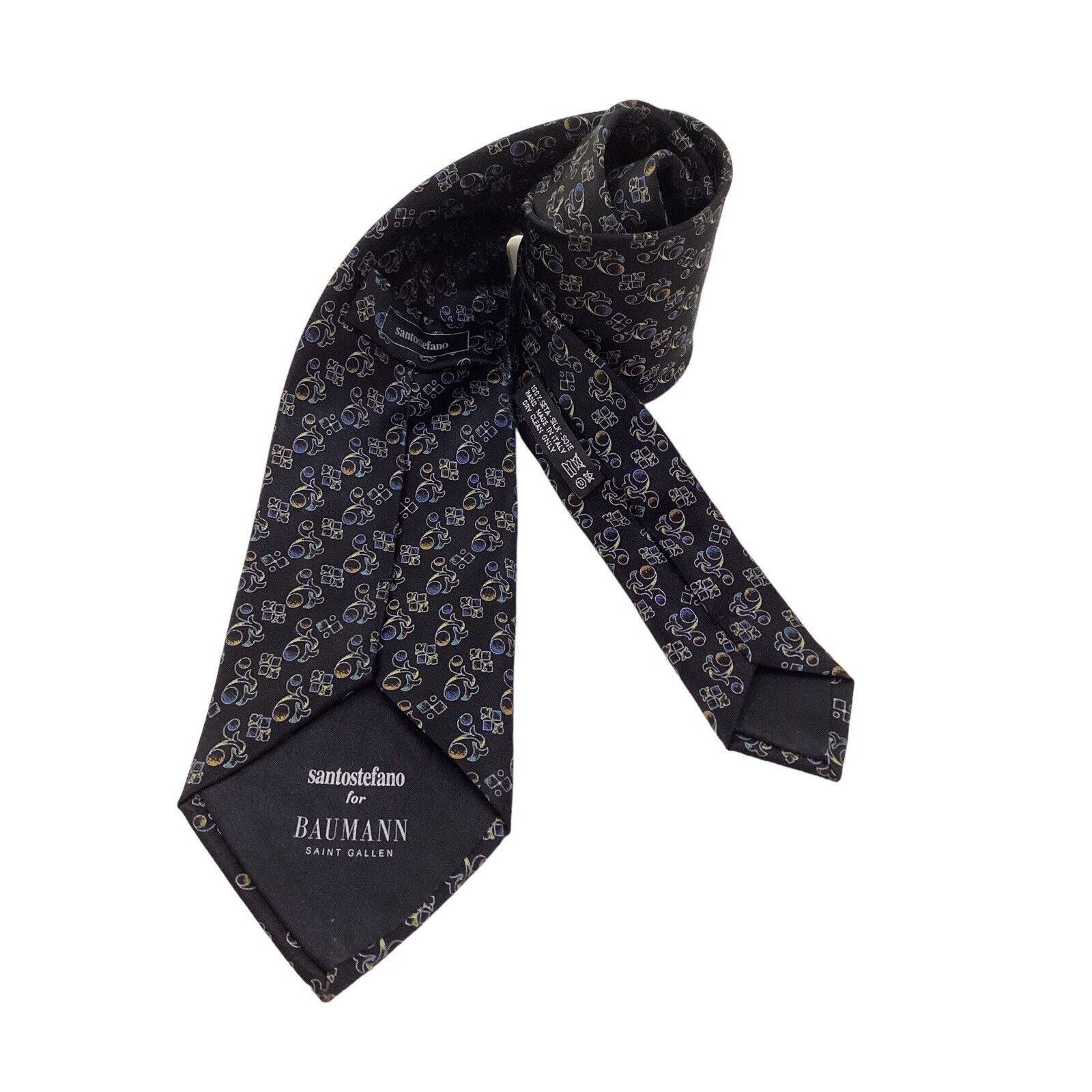 Santostefano SANTOSTEFANO Black Geometric Luxury Designer Silk Tie Italy Size ONE SIZE - 2 Thumbnail