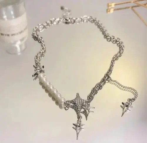 Japanese Brand Unisex punk star pendant multilayer pearl necklace chain Size ONE SIZE - 2 Thumbnail