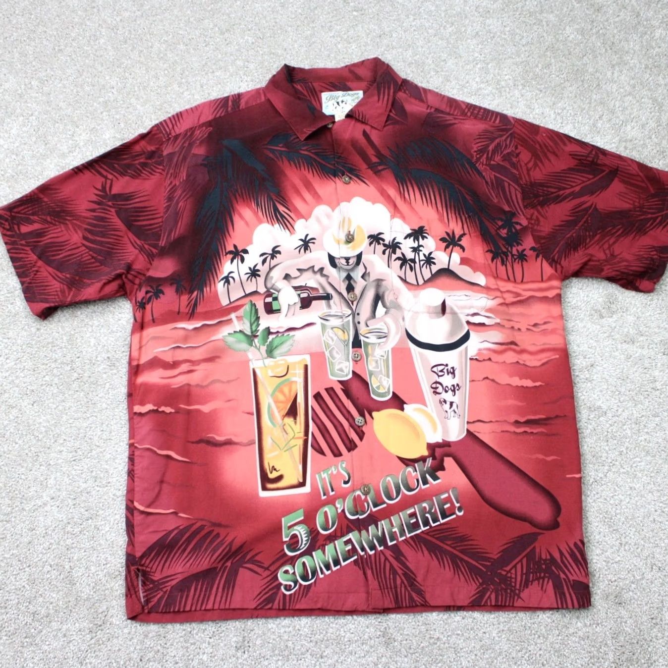Big Dogs VTG Big Dogs Shirt Mens Medium Red Hawaiian Rayon Short Sleeve Button-Up Collared S/S Graphic Print Beach Hawaii Theme Made in Bangladesh Mens Size US M / EU 48-50 / 2 - 2 Thumbnail