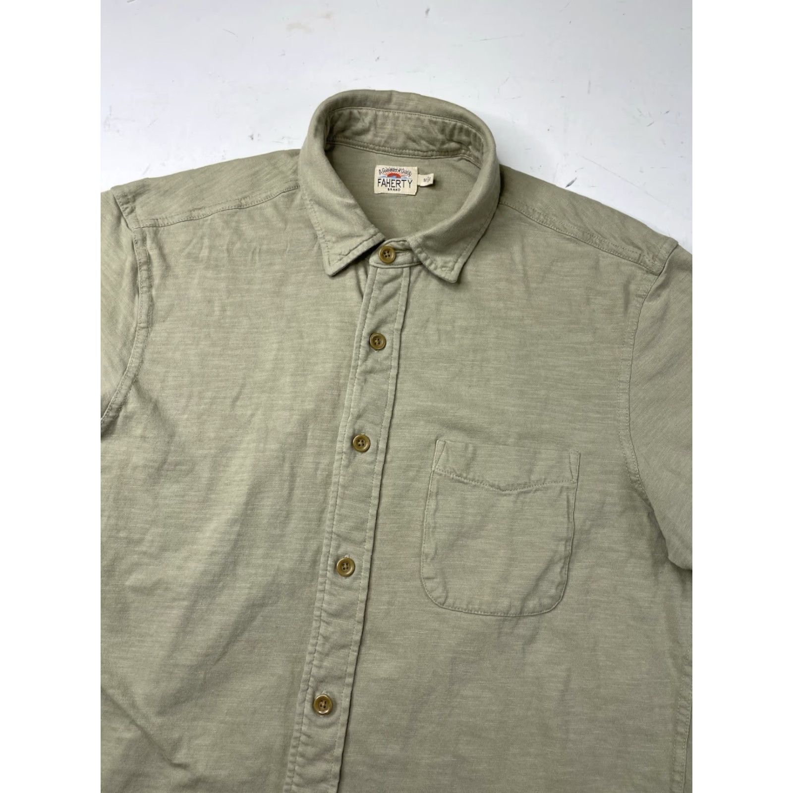 Faherty Faherty Shirt Button-Up Short Sleeve Green Cotton Mens Medium Pocket Casual Regular Size US M / EU 48-50 / 2 - 2 Thumbnail