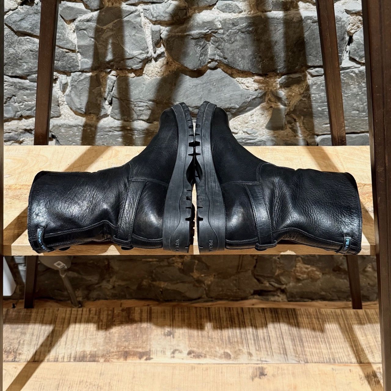 Prada Prada Black Leather Buckled Moto Boots Size US 11 / IT 41 - 11 Thumbnail