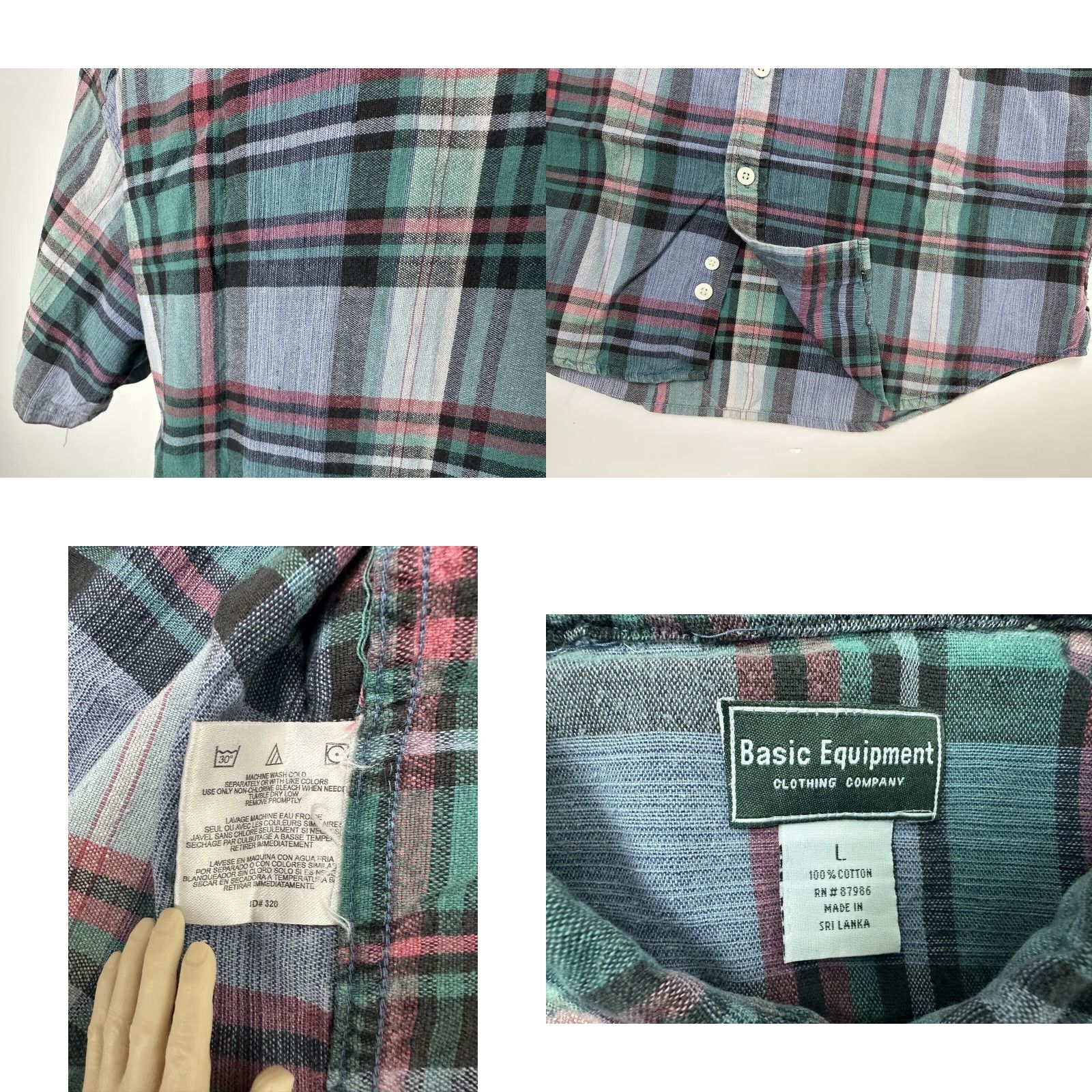 Equipment VINTAGE Basic Equipment Shirt Men L Blue Plaid Short Sleeve 80s 90s Casual 80s Vintage Slim Button-Up Pocket Collared Cotton Size US L / EU 52-54 / 3 - 9 Thumbnail