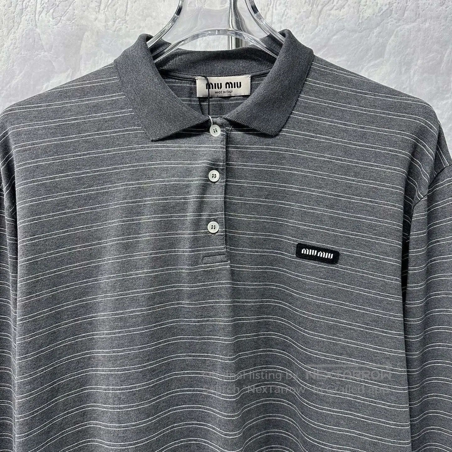 Miu Miu Miu Miu SS25 Logo Stripe Long Sleeve Polo. Size S / US 4 / IT 40 - 3 Thumbnail