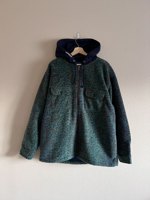 Supreme Supreme Leopard Fleece Zip Up Hooded Shirt in Teal