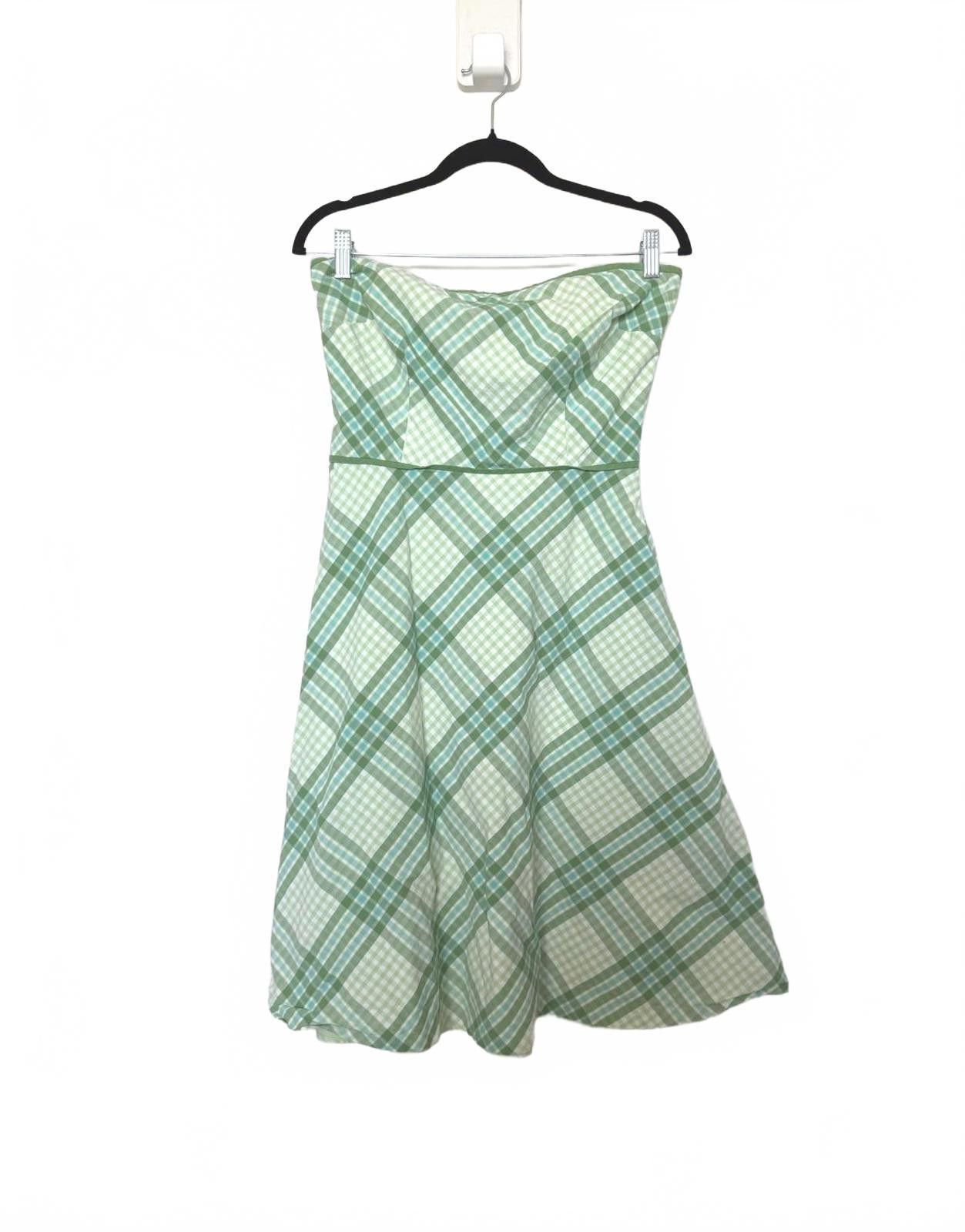 Designer Vintage Retro 70s style Green Plaid Strapless Dress Size M / US 6-8 / IT 42-44 - 1 Thumbnail