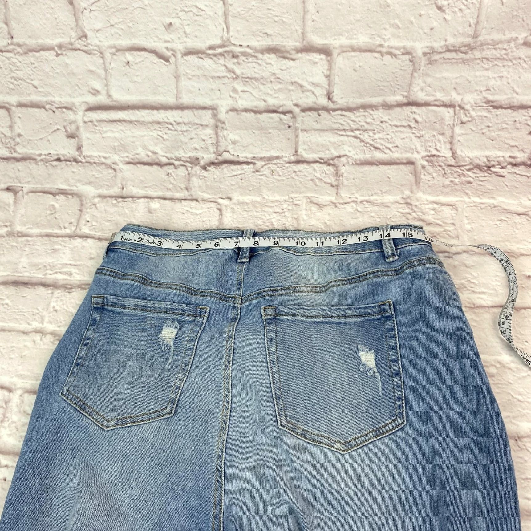 Denime Wax Jean Jeans Womens 18 Light Wash Distressed Ripped Stretch Denim Raw Hem Size 40" / US 18 - 6 Thumbnail