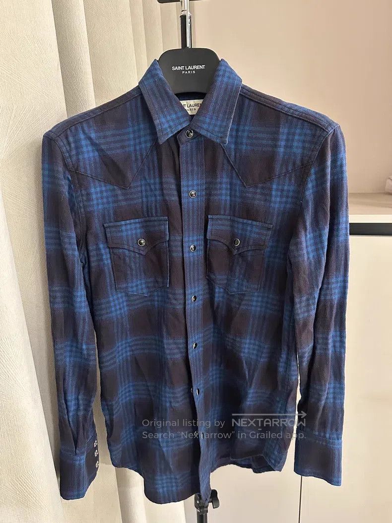 Saint Laurent Paris Saint Laurent Paris Cat Eye Button Blue Plaid Shirt Size US S / EU 44-46 / 1 - 1 Thumbnail