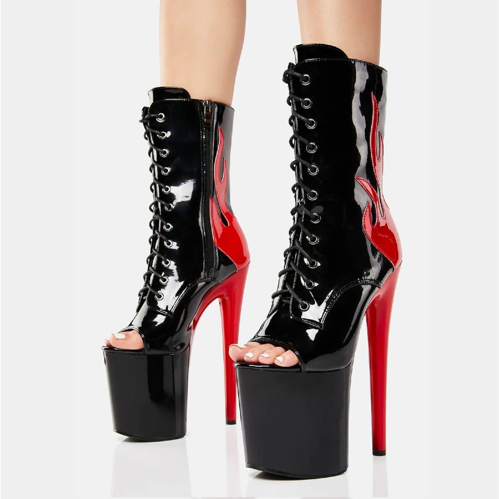 Other Bulls Black Patent Open Toe Red Flame Platform High Heel Mid Size US 6 / IT 36 - 7 Thumbnail