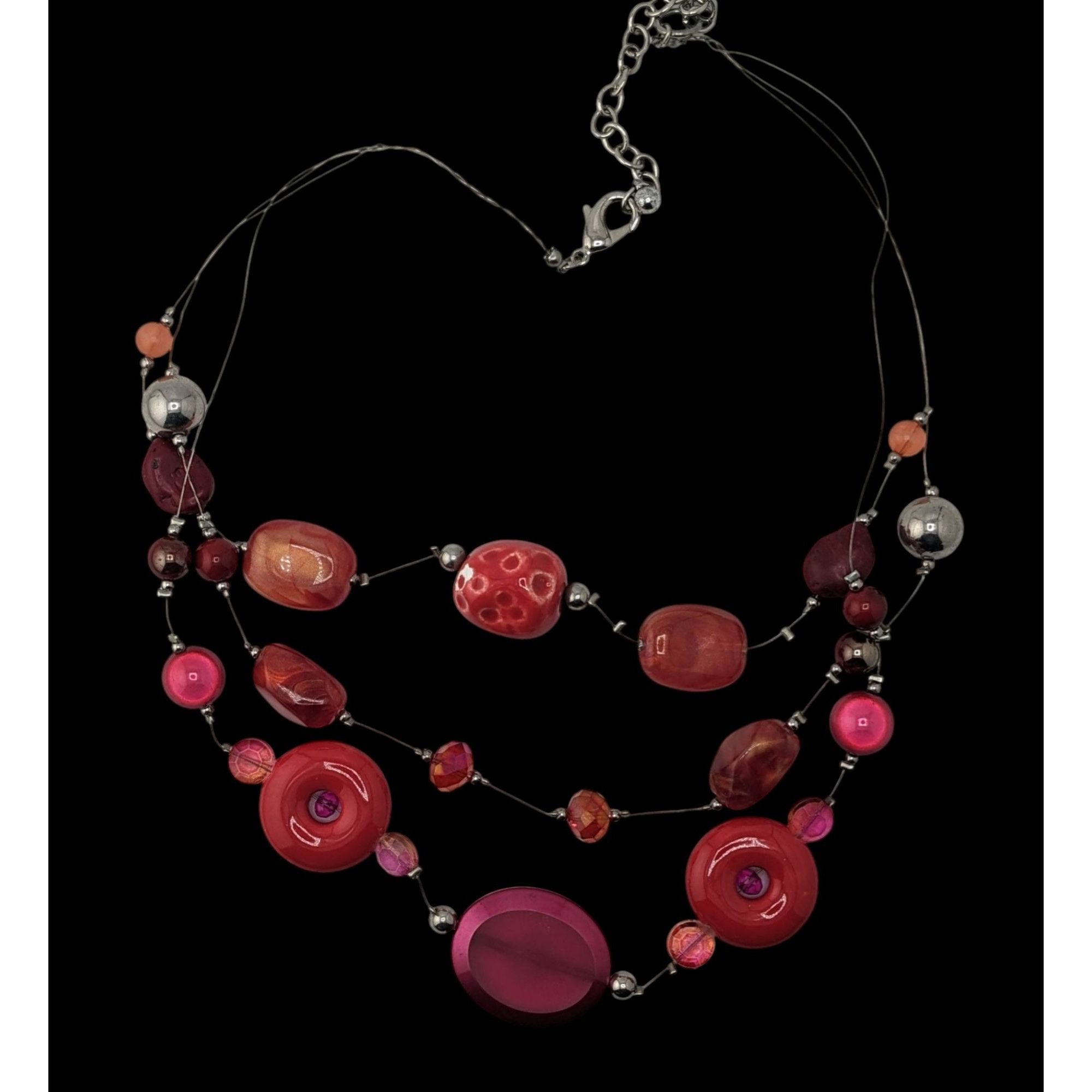 Other Funky Layered Red & Pink Beaded Statement Necklace Size ONE SIZE - 3 Thumbnail