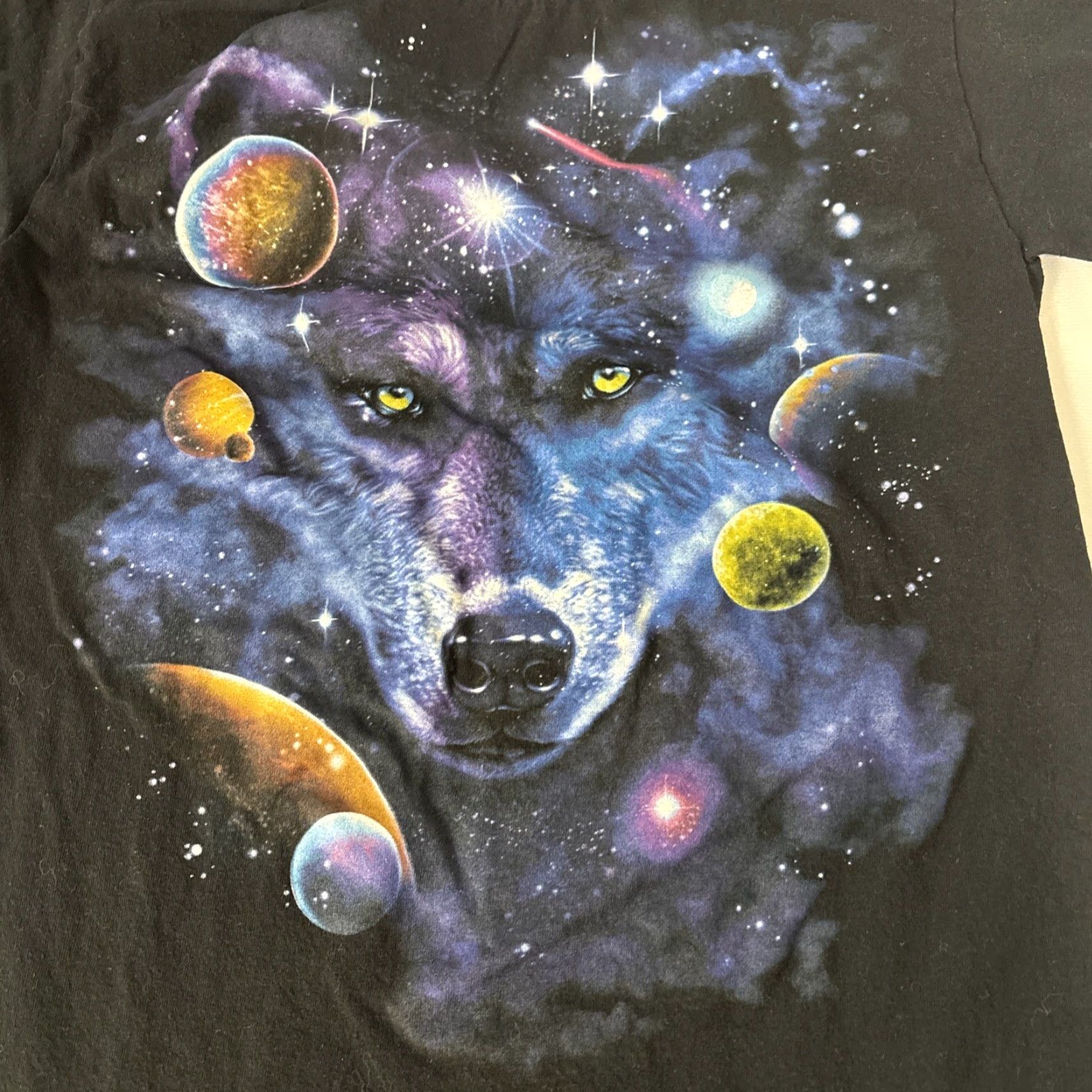 Vintage Space Wolf Graphic Print T Shirt Short Sleeve Black By ODM Small XL Black Wolf Mens Regular Cotton Graphic Space - Size US XL / EU 56 / 4 - 2 Thumbnail