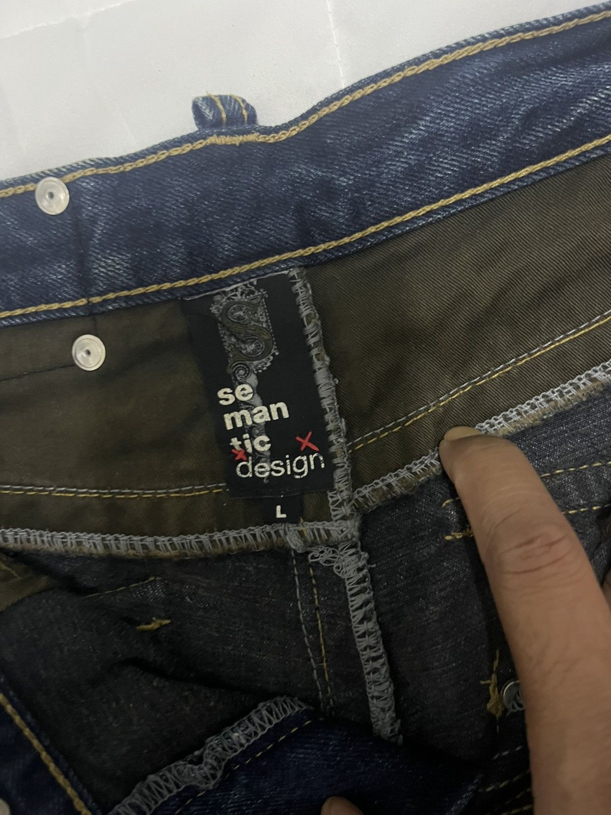 14th Addiction × Japanese Brand × semanticdesign SEMANTIC DESIGN DENIM FLARE JEANS LEATHER TRIMMED Size US 33 - 10 Thumbnail