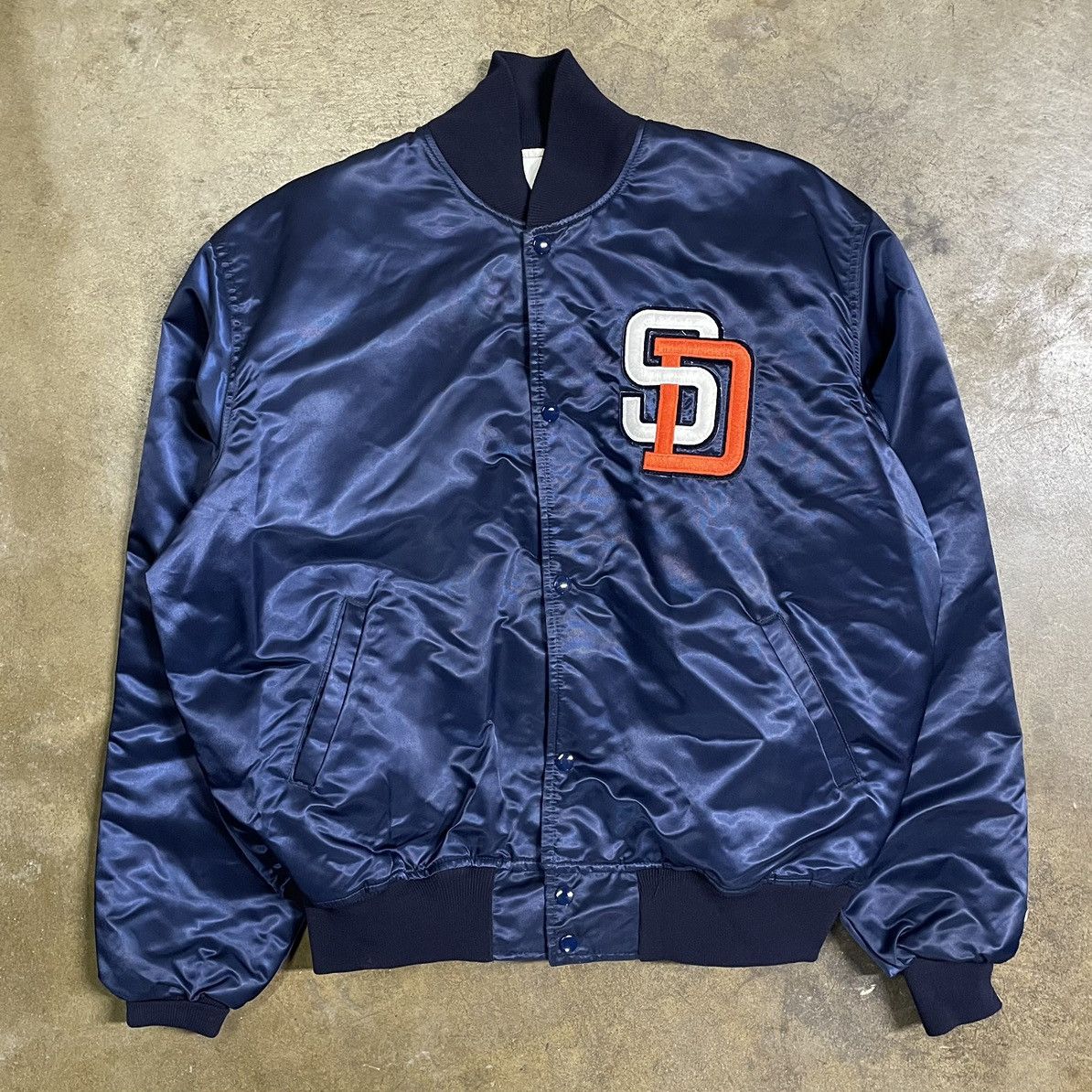 image of Mlb x Starter Vintage 80's Starter San Diego Padres Satin Bomber Jacket in Navy, Men's (Size XL)