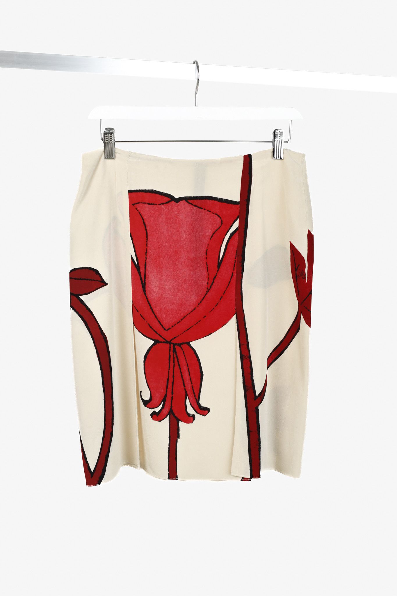 Marni Marni Cream and Red Silk Floral Print Skirt Size 31" - 1 Thumbnail