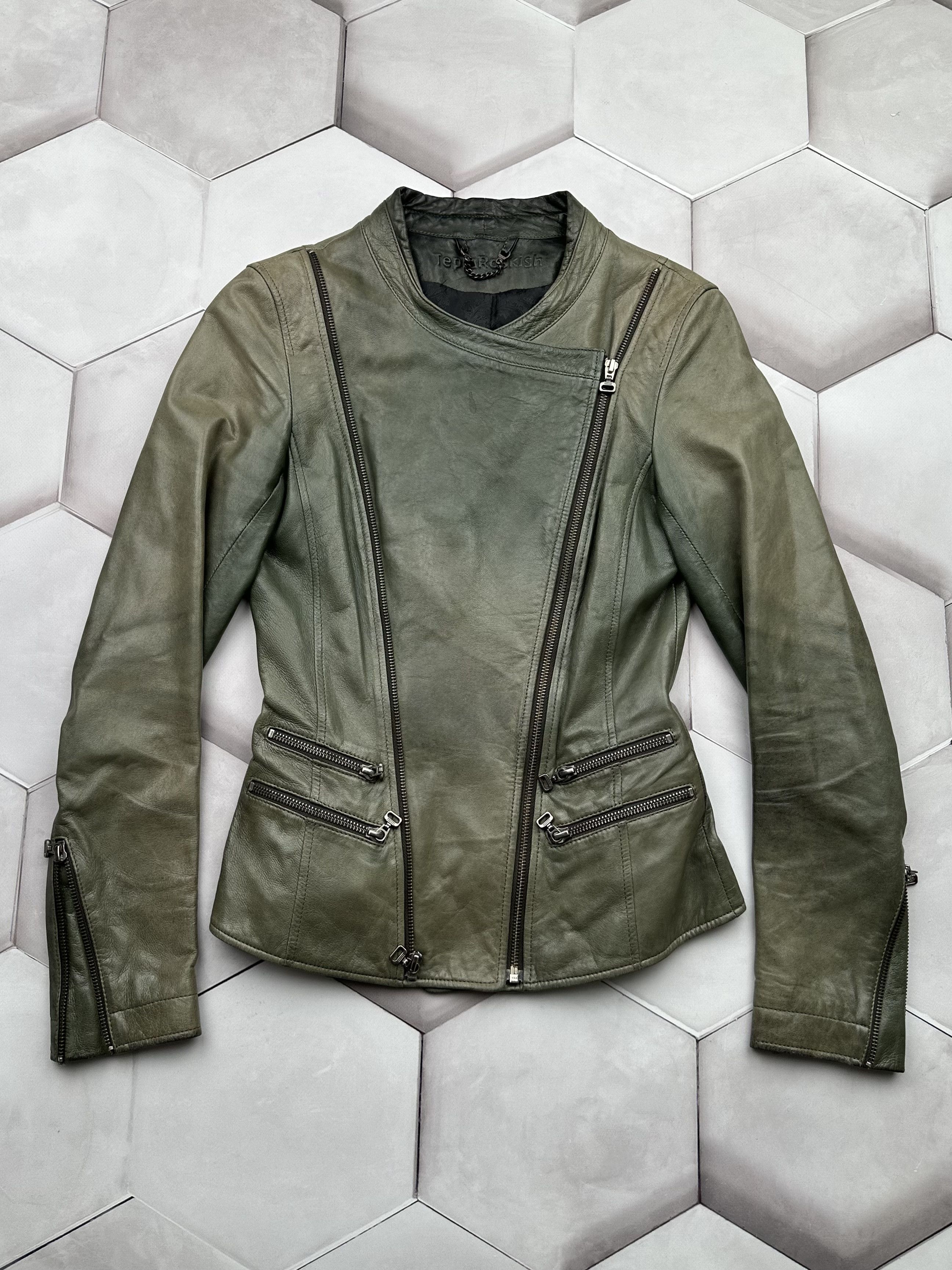 image of Genuine Leather x Leather Jacket Vintage Faded Color Leather Jacket in Green, Women's (Size XS)