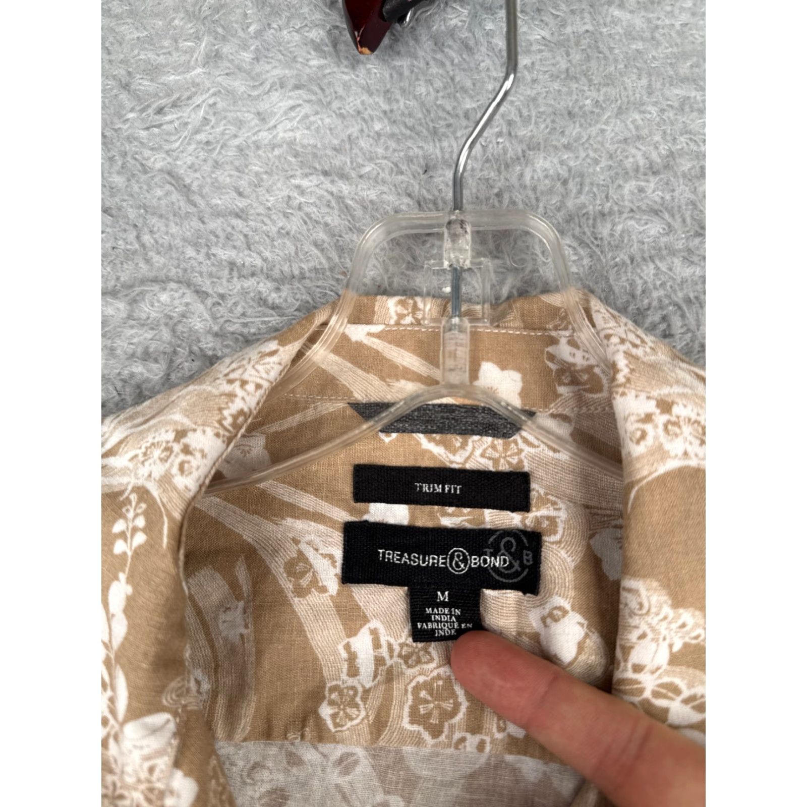 Treasure & Bond Treasure & Bond Shirt Men M Beige White Floral Linen Blend Hawaiian Button-Up Short Sleeve 36" Chest Aloha Beach Vacation 90s Men Size US M / EU 48-50 / 2 - 6 Thumbnail