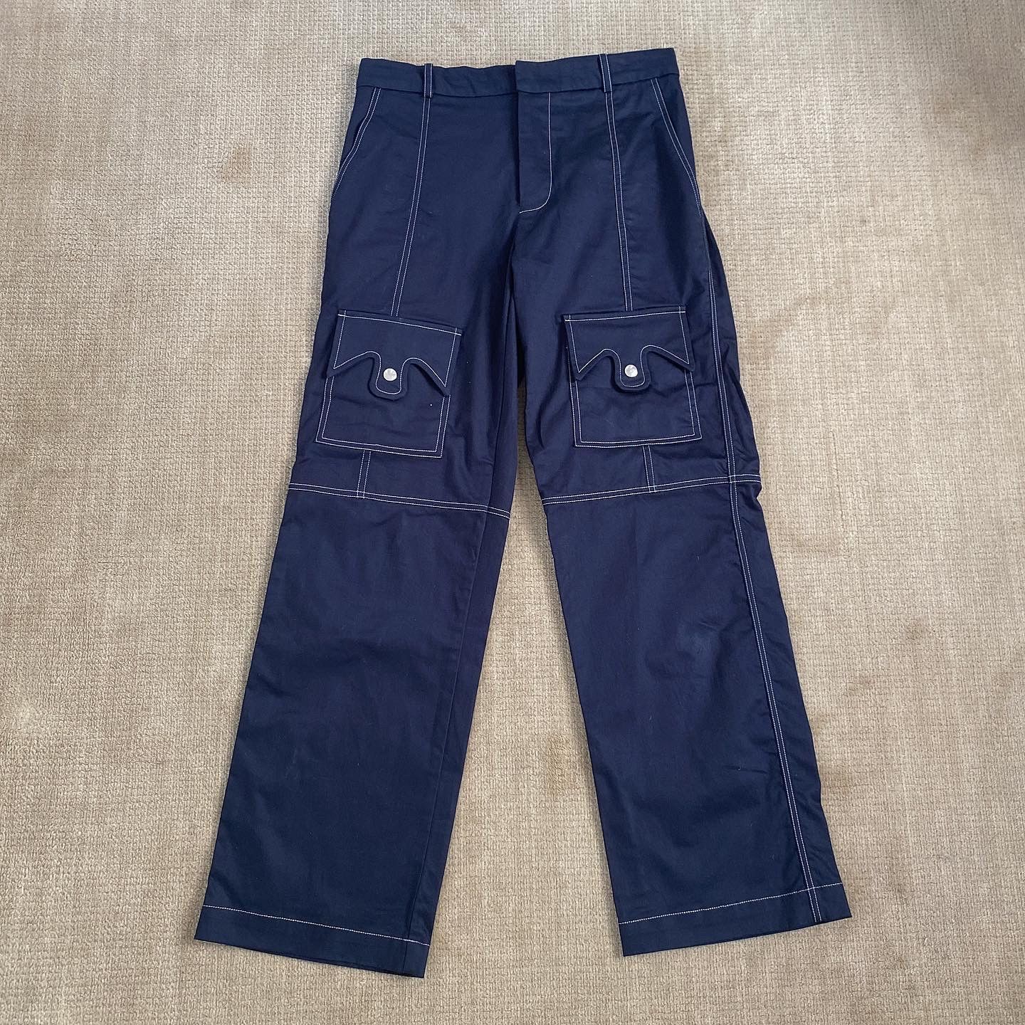 image of Thebe Magugu Contrast Stich Cargo Pants in Navy, Men's (Size 30)
