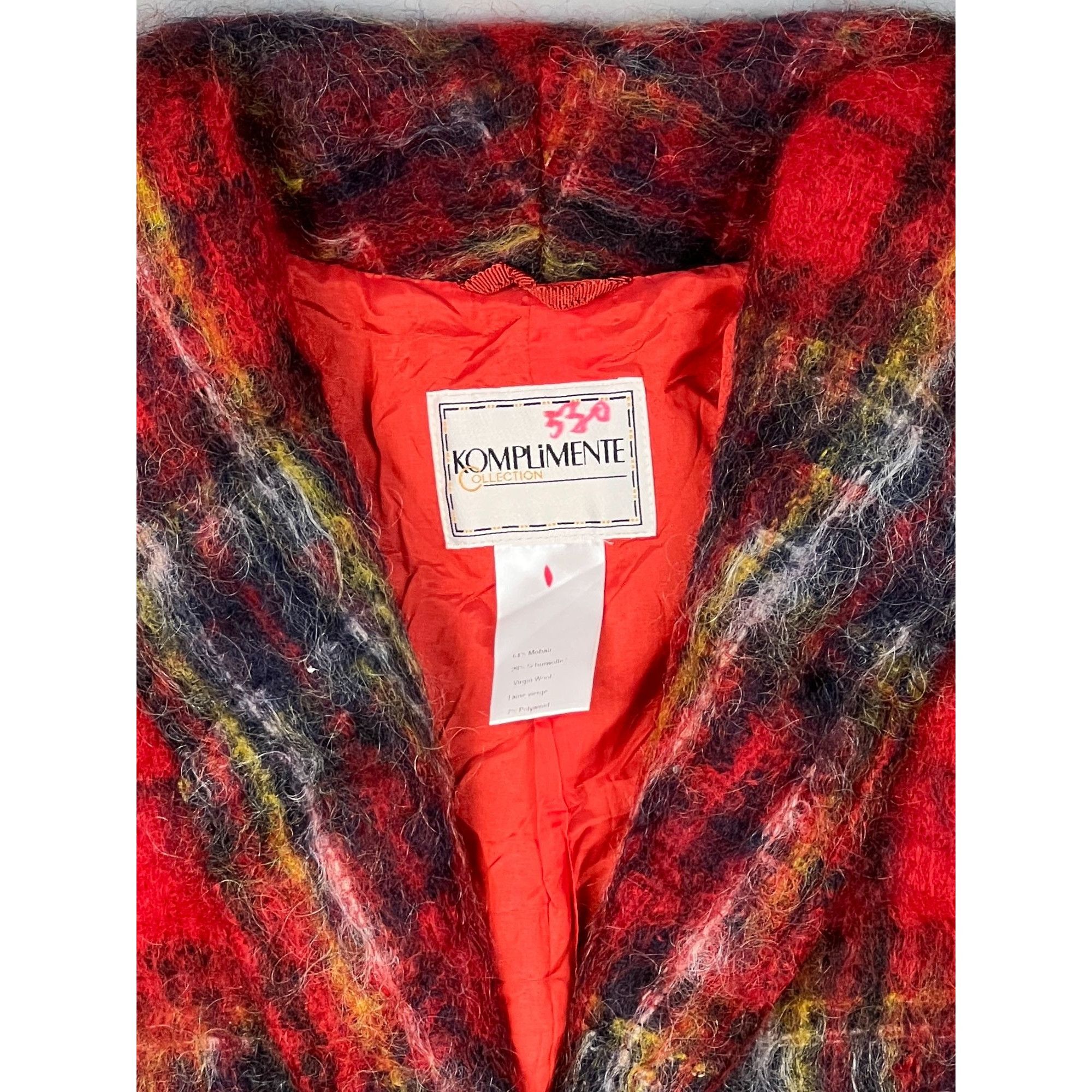 Designer Komplimente Collection Mohair Tartan Coat (Y0678) Size XL / US 12-14 / IT 48-50 - 4 Thumbnail