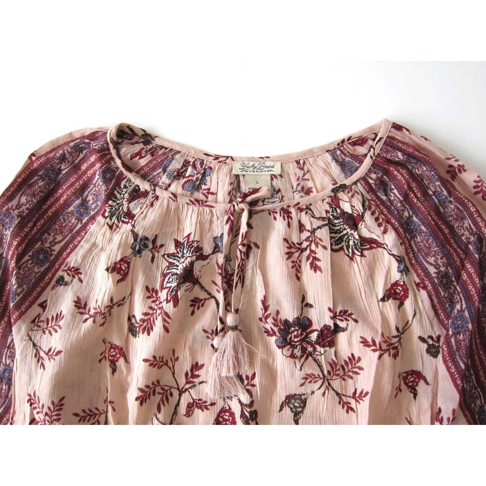 Lucky Brand Lucky Brand Blouse Long Sleeve Tunic Peasant Floral 100% Rayon Pink Large Women Size L / US 10 / IT 46 - 3 Thumbnail
