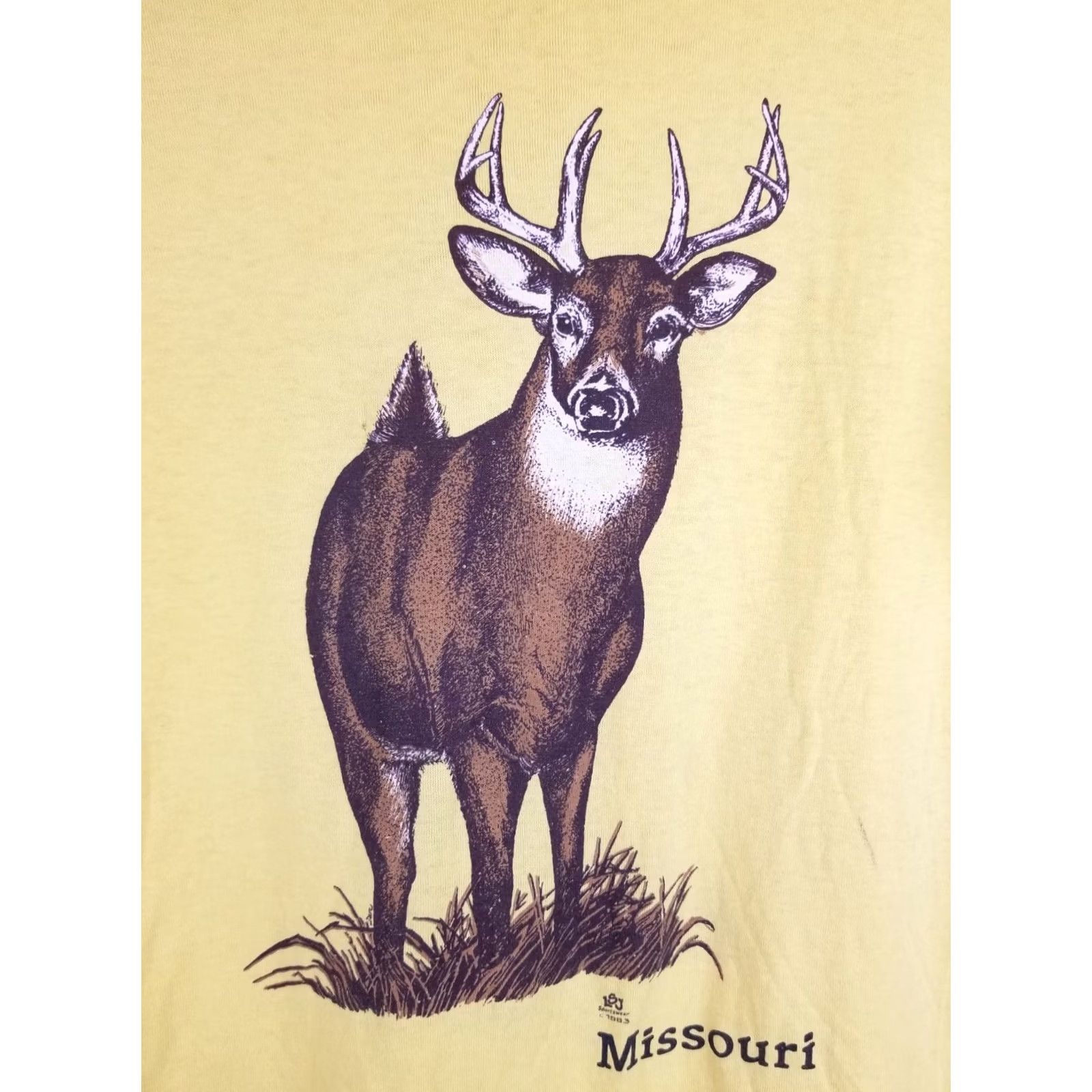 Jerzees VINTAGE 1992 JERZEES T-SHIRT Yellow SZ M DEER 2 SIDE PRINT SINGLE STITCH Mens Size US M / EU 48-50 / 2 - 2 Thumbnail