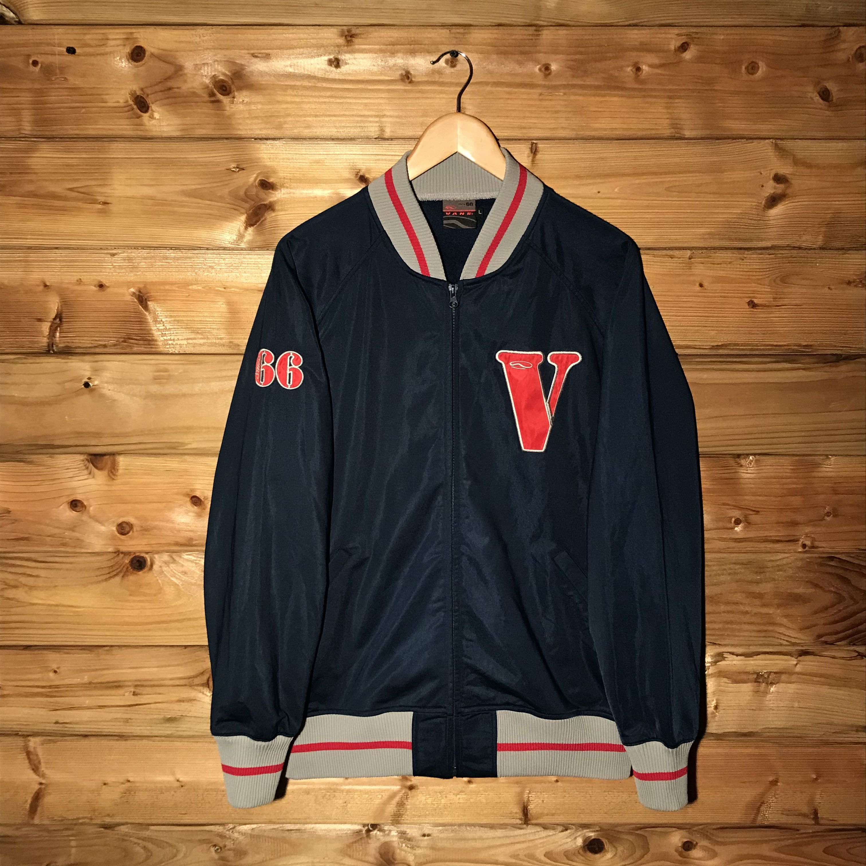 image of 90's Vans Vlone V Style Logo Stadium Varsity Track Jacket in Navy, Men's (Size Large)