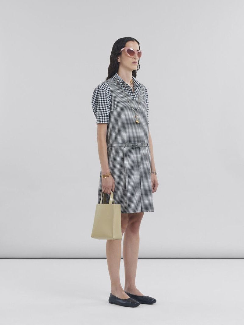 Marni o1f1d3z0326 Wool Blend Check Dress in White/Black Size L / US 10 / IT 46 - 6 Thumbnail
