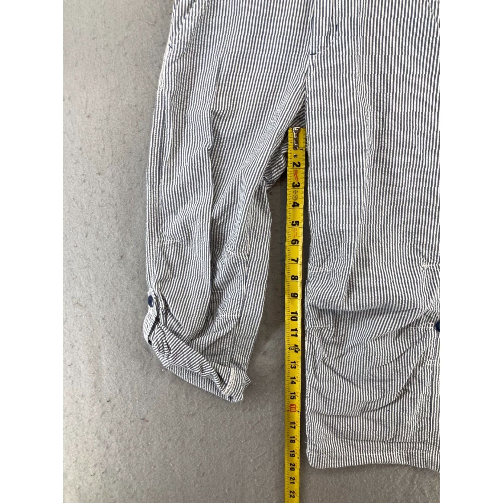 Vintage OshKosh B'gosh Women's Pants 7 Blue Striped Seersucker Convertible Ankle Wide-Leg Casual Size 28" / US 6 / IT 42 - 5 Thumbnail