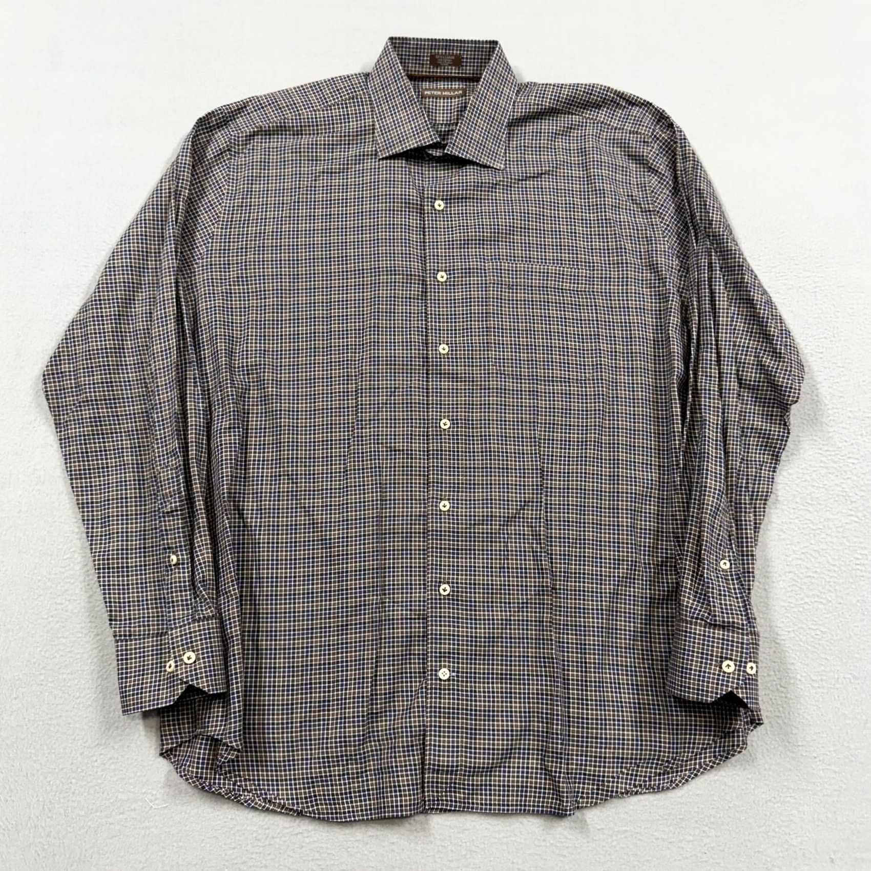 Peter Millar Peter Millar Shirt Mens XL Brown Gingham Cotton Dress Button Front Long Sleeve Size 46R - 2 Thumbnail