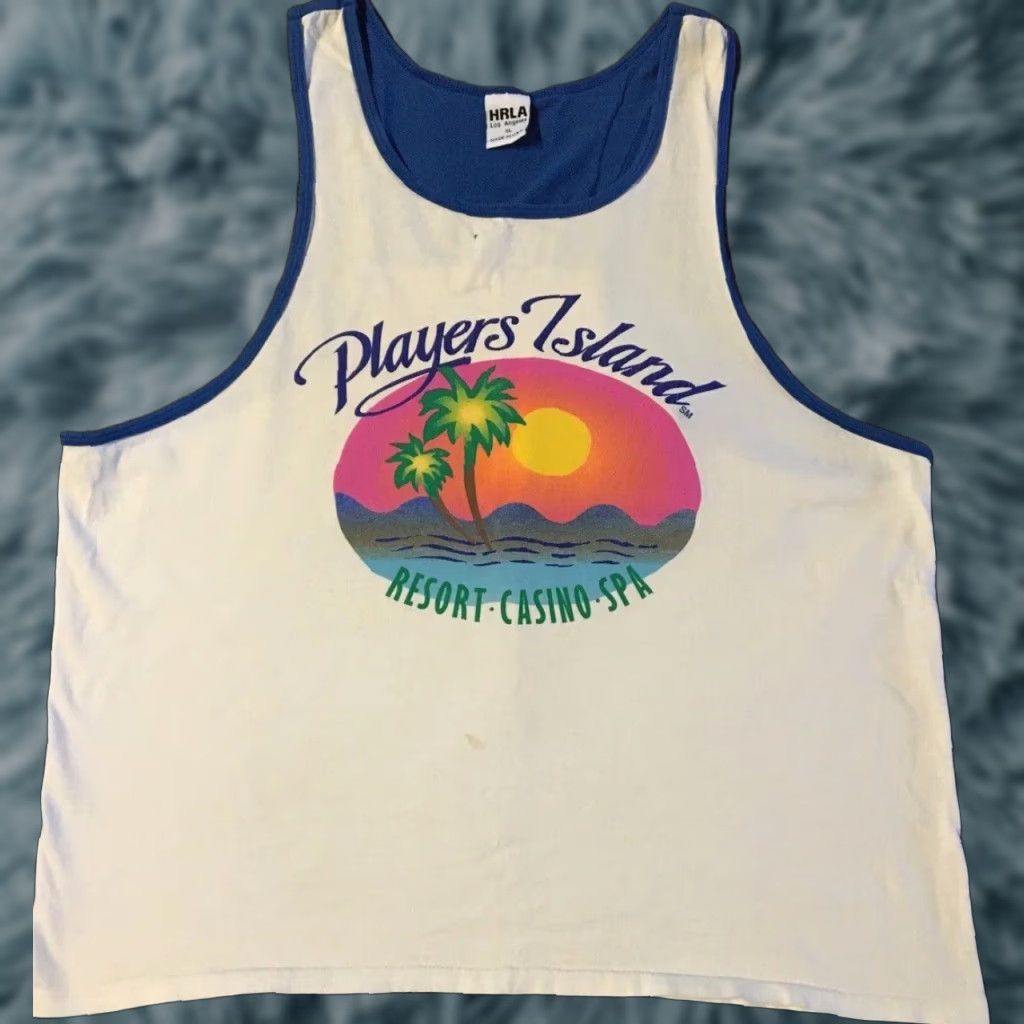 Vintage VINTAGE 90s Players Island Faded Tank Top XL White USA Surf Beach Sunset Grunge Funny 80s Size US XL / EU 56 / 4 - 1 Thumbnail