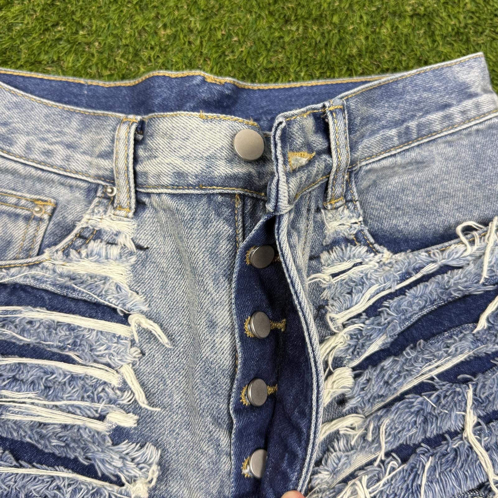 Other High-Waisted Distressed Denim Shorts with Button Fly Size US 29 - 2 Thumbnail