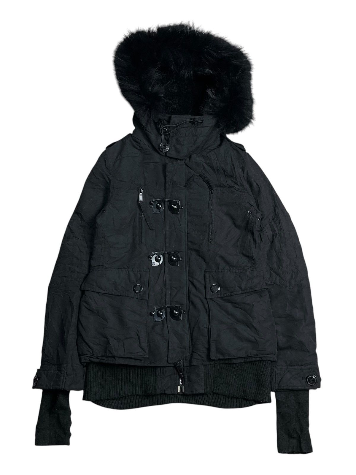 BUFFALO BOBS 2000s SLY - Raccoon Fur Hoodie Military Jacket