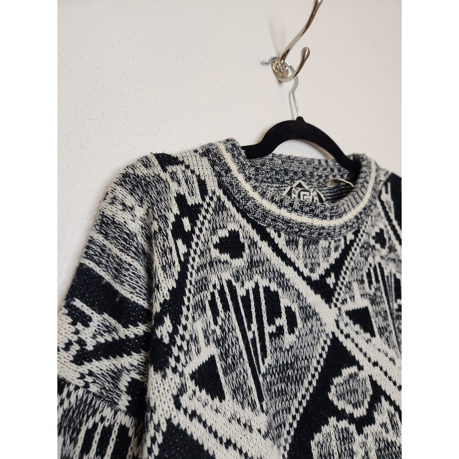 Vintage Vintage Sweater 80s 90s Grandpa Abstract Grunge Art Black Size US L / EU 52-54 / 3 - 4 Thumbnail