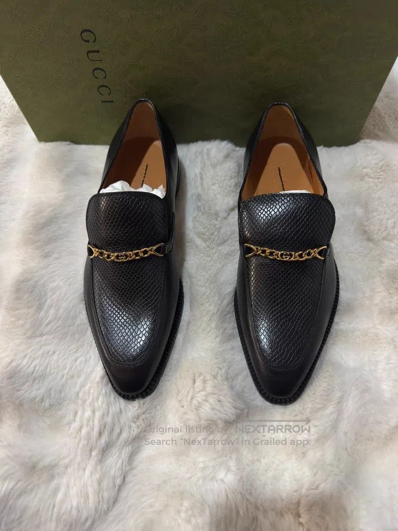 Gucci Guicci Embossed Chain Loafers Leather Shoes Size US 6 / EU 39 - 2 Thumbnail