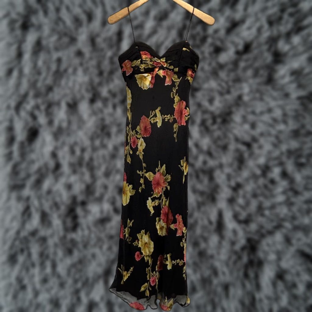 Vintage VINTAGE Patra Women's Midi Dress Silk Blend Black Floral Fairy Sleeveless Party Formal Sz 6 Size M / US 6-8 / IT 42-44 - 1 Thumbnail