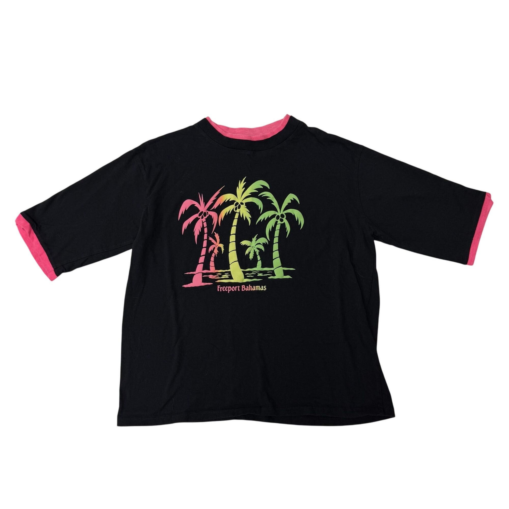 Other Vtg Sun Triangle NEON Painted Palms BAHAMAS RINGER Shirt Size US XL / EU 56 / 4 - 7 Thumbnail