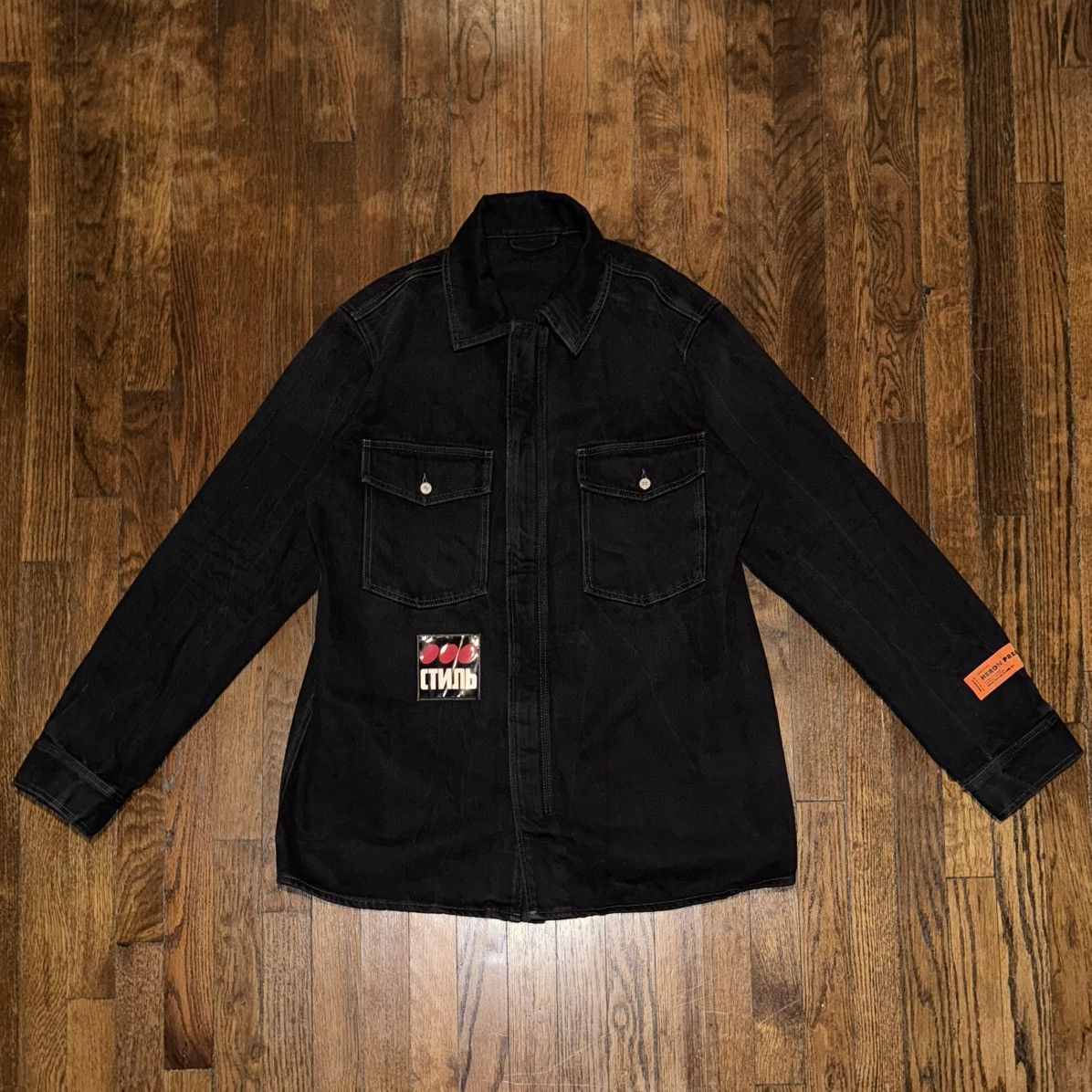 Heron Preston Heron Preston “Стиль” Logo Patch Denim Jacket ‘Black’ Size US XXL / EU 58 / 5 - 3 Thumbnail