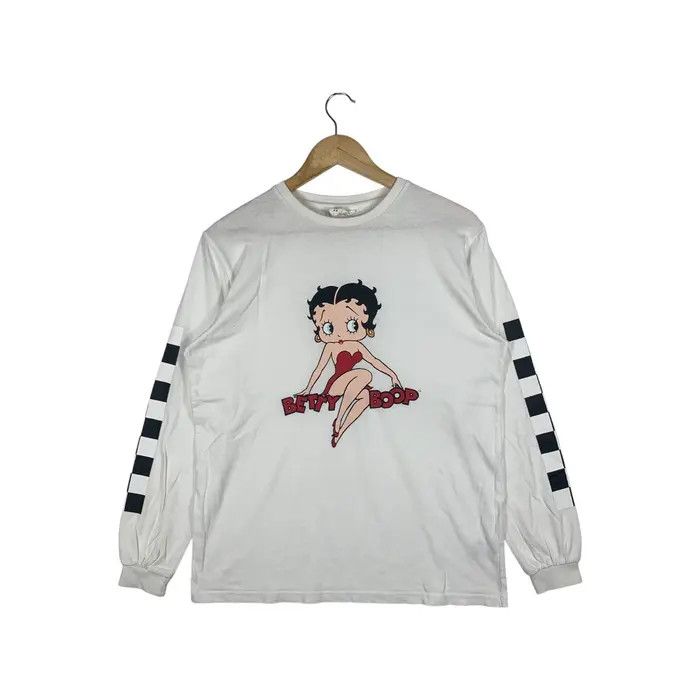 Vintage BETTY BOOP x DENIFITS Racing Flag Sleeve Cartoon Tee Shirt Size M / US 6-8 / IT 42-44 - 1 Thumbnail