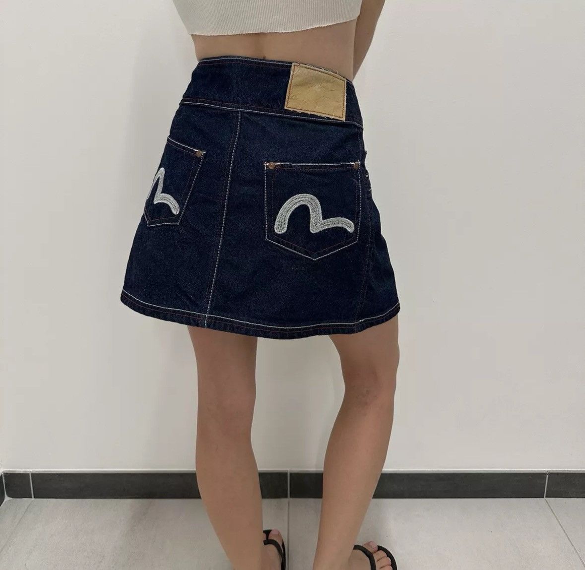 Rare Evisu Wrap Denim Mini Skirt Embroidered Logo vintage