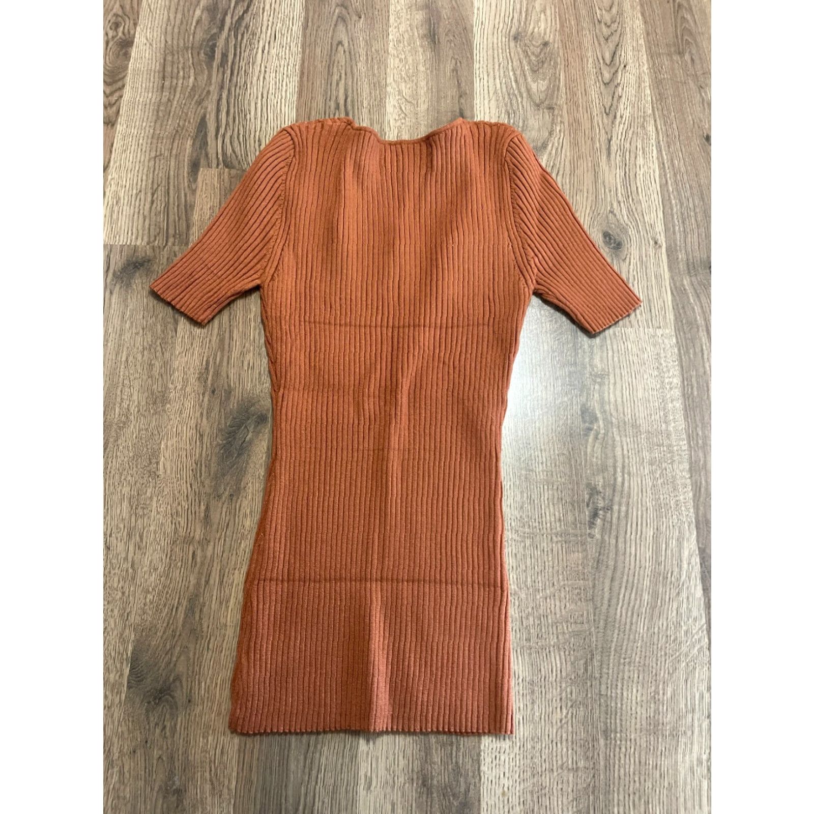 Vintage Zesica Shirt Women's Large Burnt Orange Ribbed Scoop Neck Fitted T-Shirt Regular Size L / US 10 / IT 46 - 2 Thumbnail