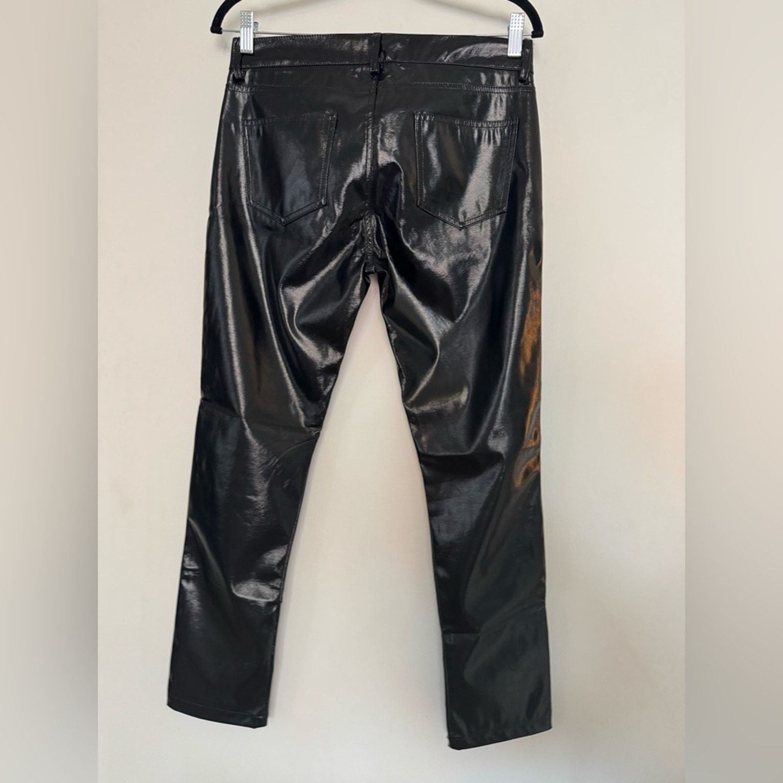 Laneus Laneus NWT Women’s Glossy Black Trousers/ Leather Pants Size 31" - 2 Thumbnail