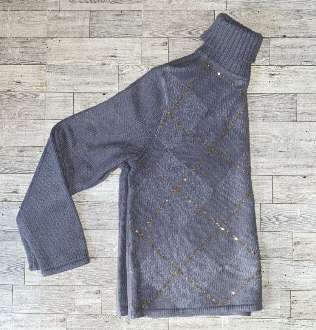 Vintage Vintage, Purple/Gray, Argyle Print, Turtleneck Knit Sweater Size S / US 4 / IT 40 - 9 Thumbnail