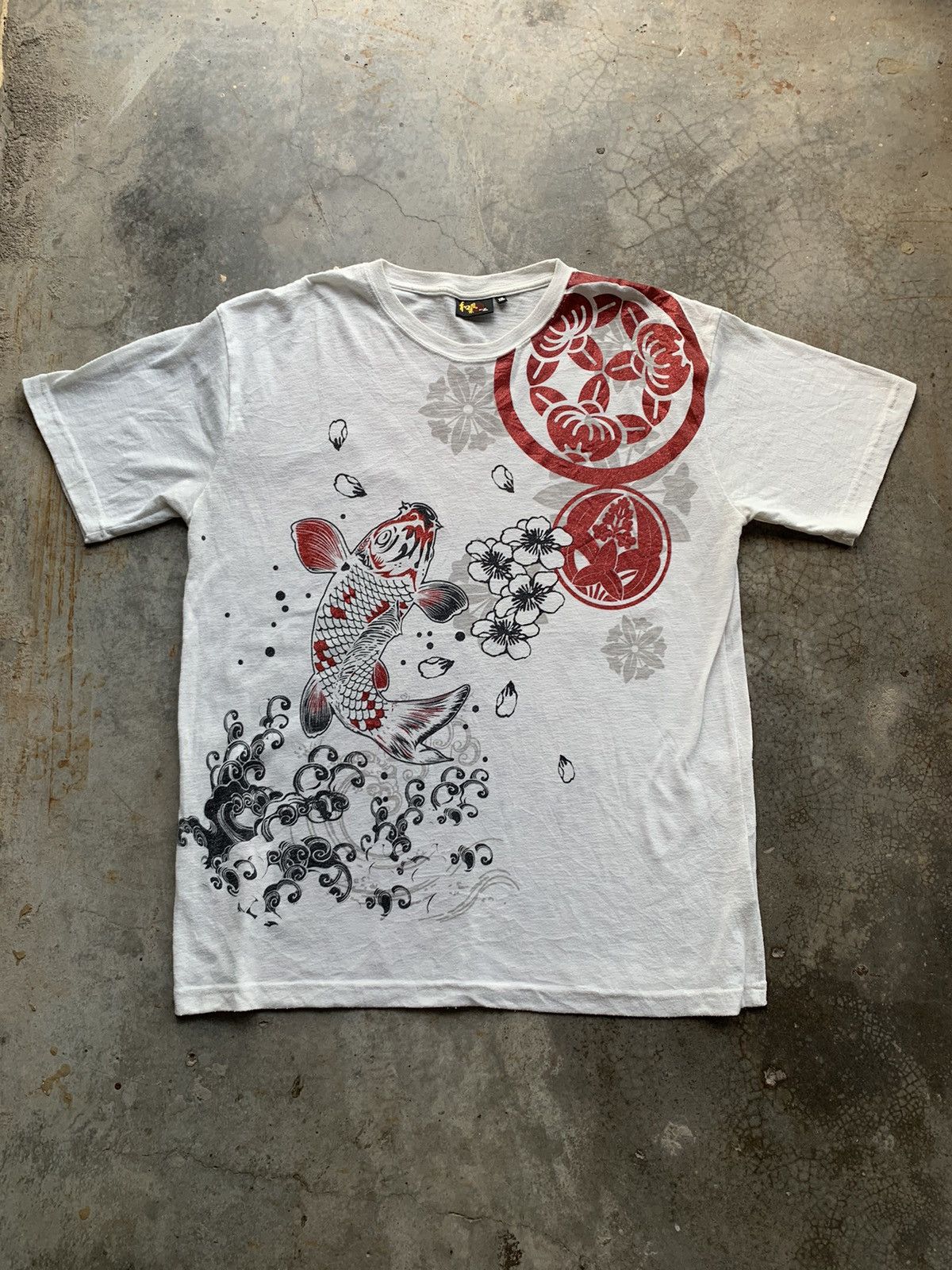 image of Sukajan T Shirts Vintage Koi Fish Sukajan Tshirt Printed Tee in White, Men's (Size XL)