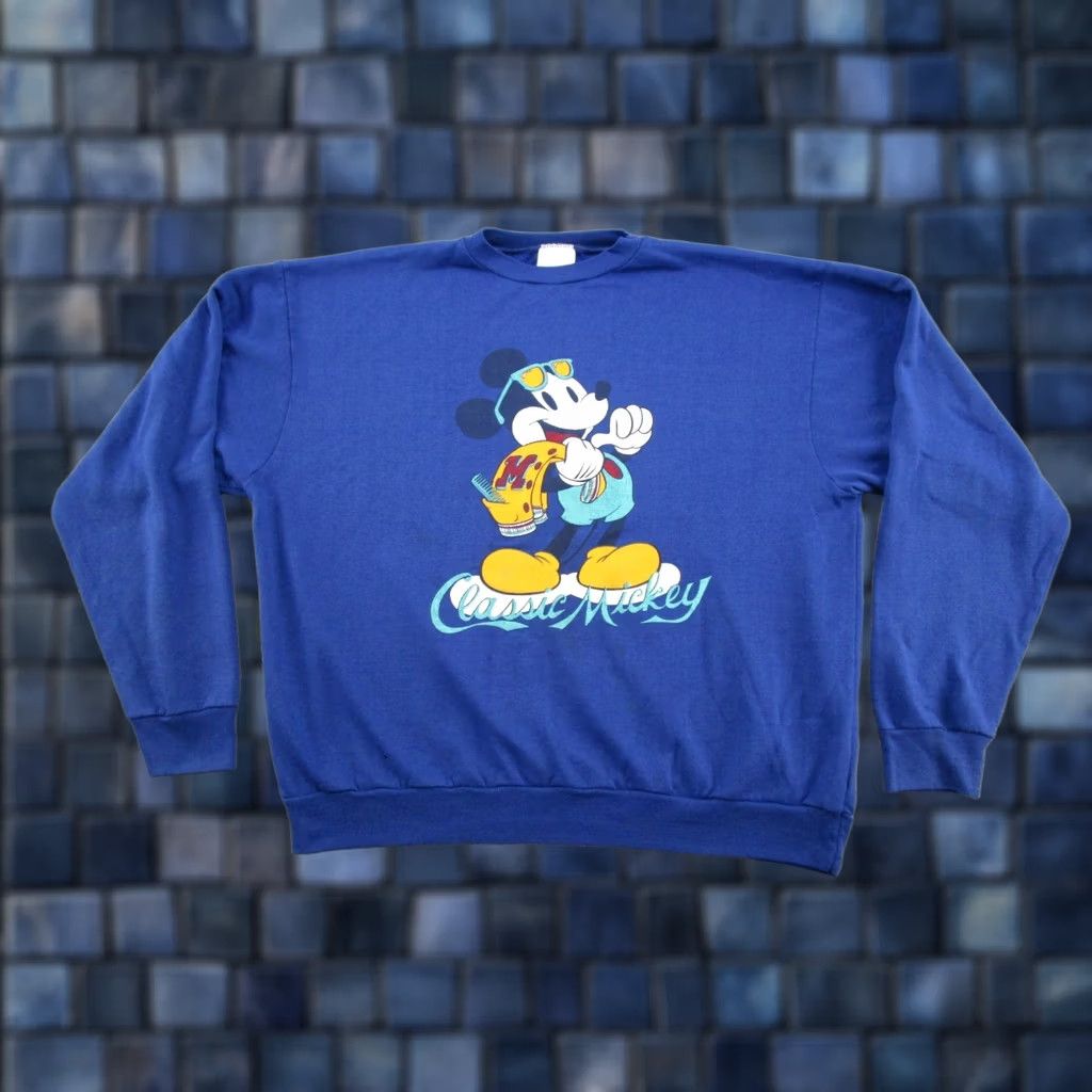 Disney VTG Mickey Mouse Beach Classic Pullover Crewneck Sweatshirt Disney Men L Blue 90s 80s Graphic Print Sports Hooded Size US L / EU 52-54 / 3 - 1 Thumbnail