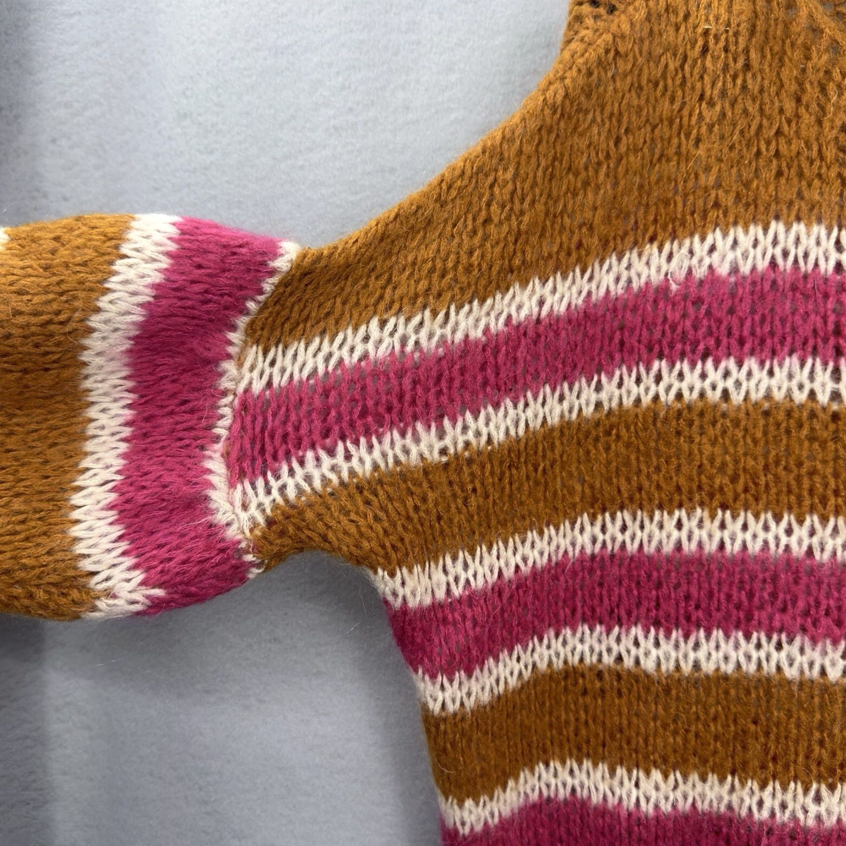 Vintage Vicolo Sweater Women M Striped Open Knit Dolman Crew Neck Casual Knit Pullover Beige Classic, Preppy Womens Fashion Size M / US 6-8 / IT 42-44 - 6 Thumbnail