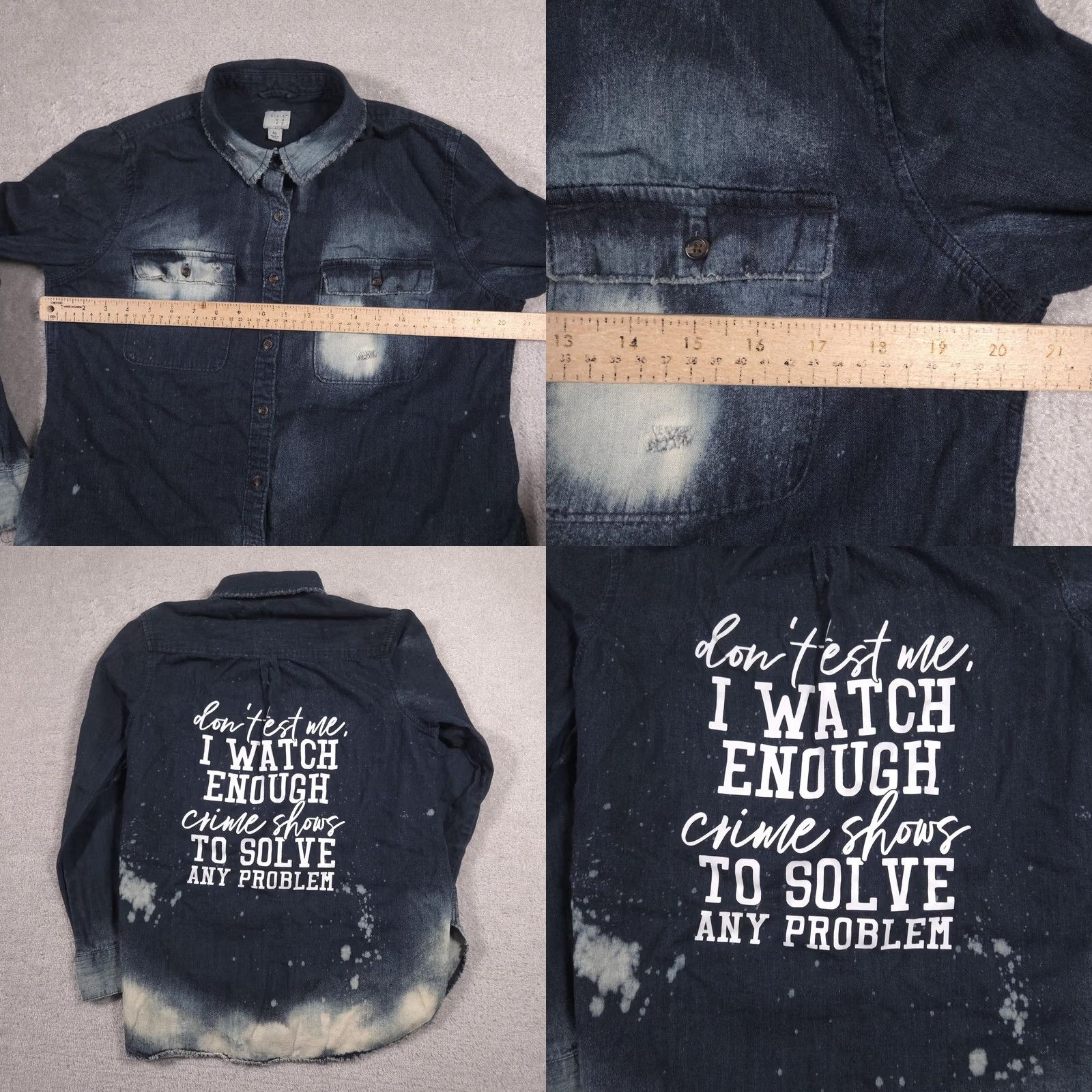 Denime VINTAGE a.n.d Shirt Womens XL Blue Denim Bleached Crime Show Graphic Long Sleeve Top Size XL / US 12-14 / IT 48-50 - 9 Thumbnail